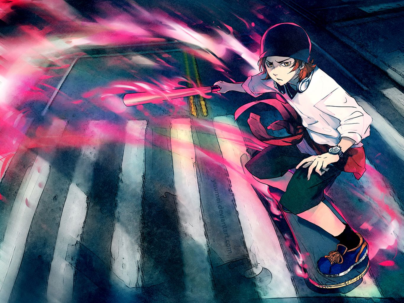 Personaggio anime su skateboard, 1366x1025 HD, Desktop