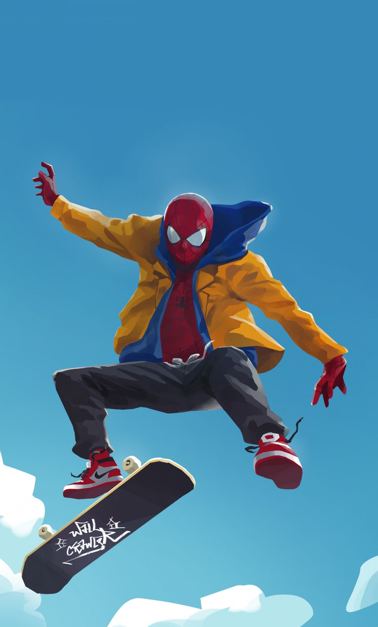 Spider-Man skateboard giacca gialla, 1280x2120 Full HD Verticale, iPhone