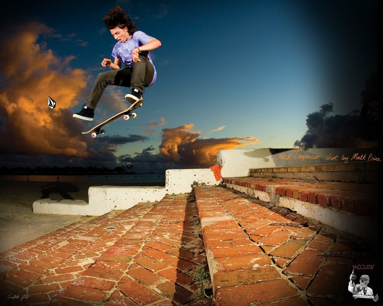 Skateboarder salto scale mattoni, 1280x1024 720p, PC