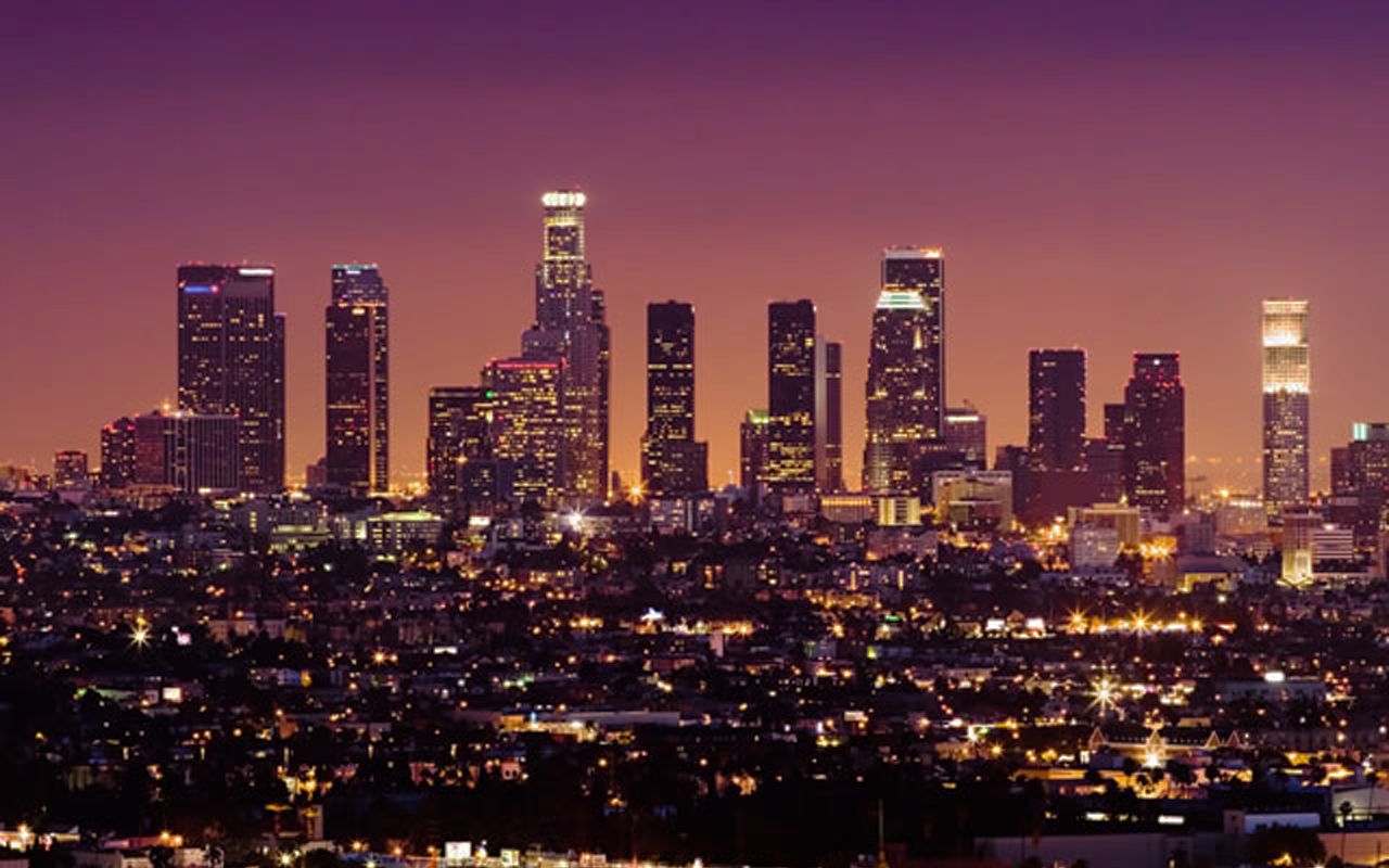 Skyline Los Angeles notturno, California, 1280x800 HD, Desktop