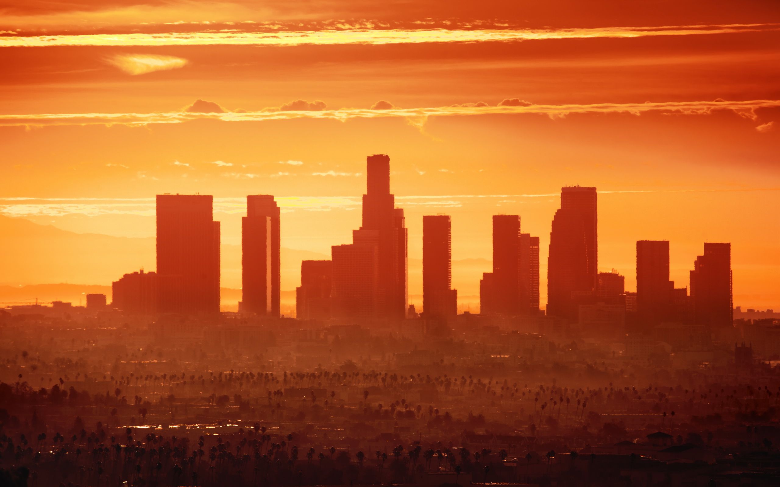 Skyline Los Angeles al tramonto, Hollywood, 2560x1600 2K, Laptop