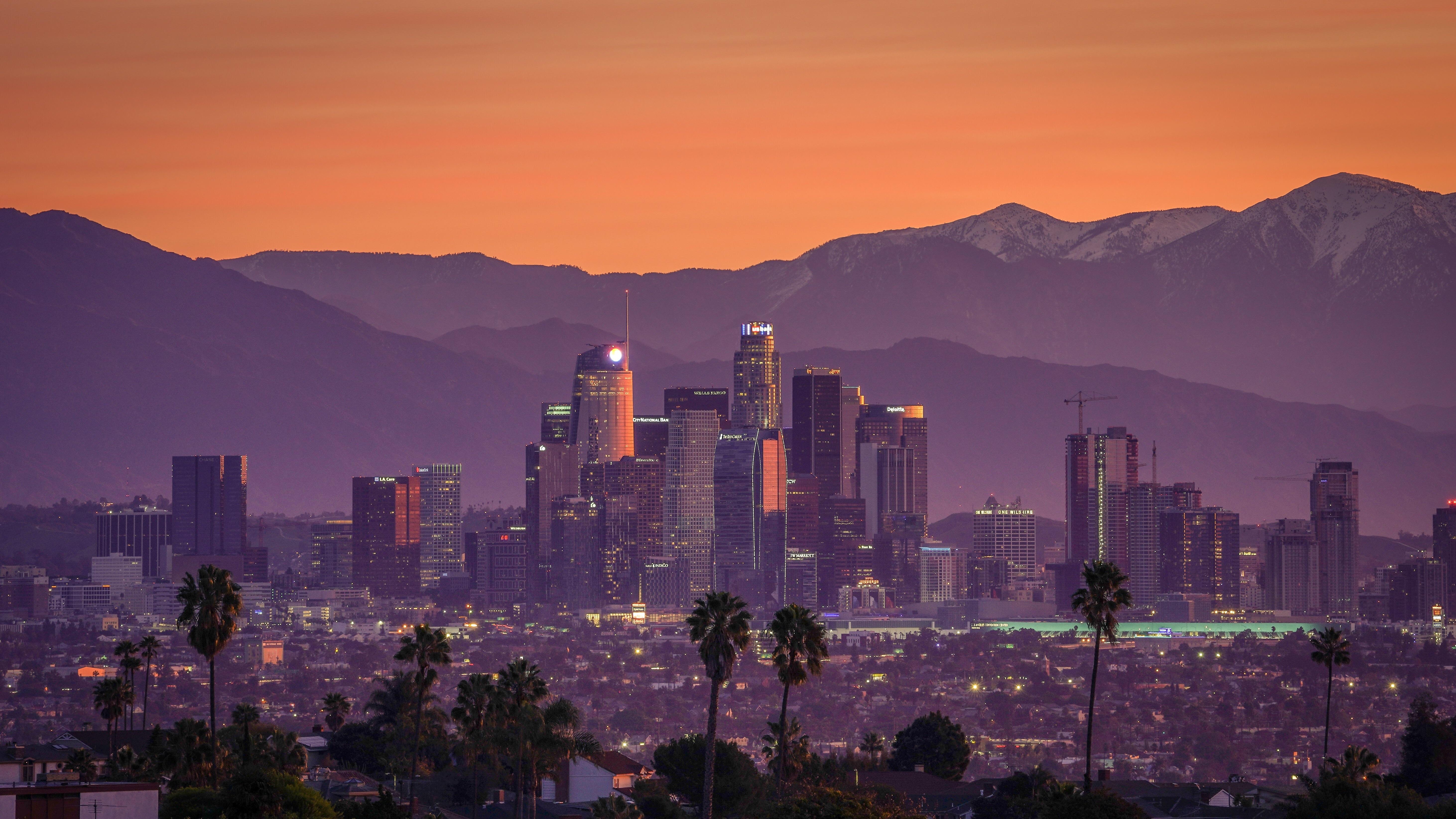 Skyline Los Angeles all'alba, Hollywood, 5847x3289 UHD, PC 4K