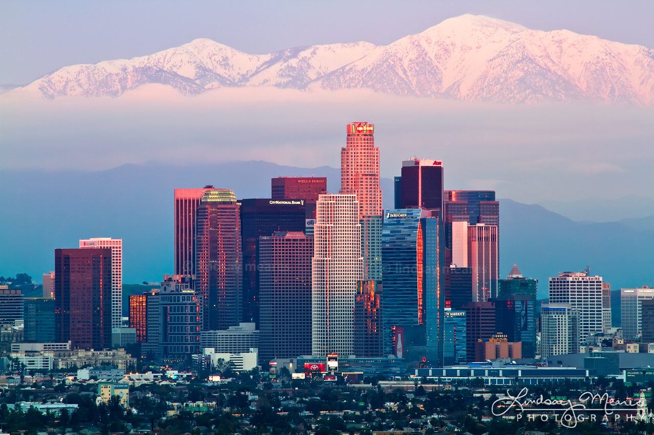 Skyline Los Angeles con montagne innevate, 2560x1440 2K QHD, PC