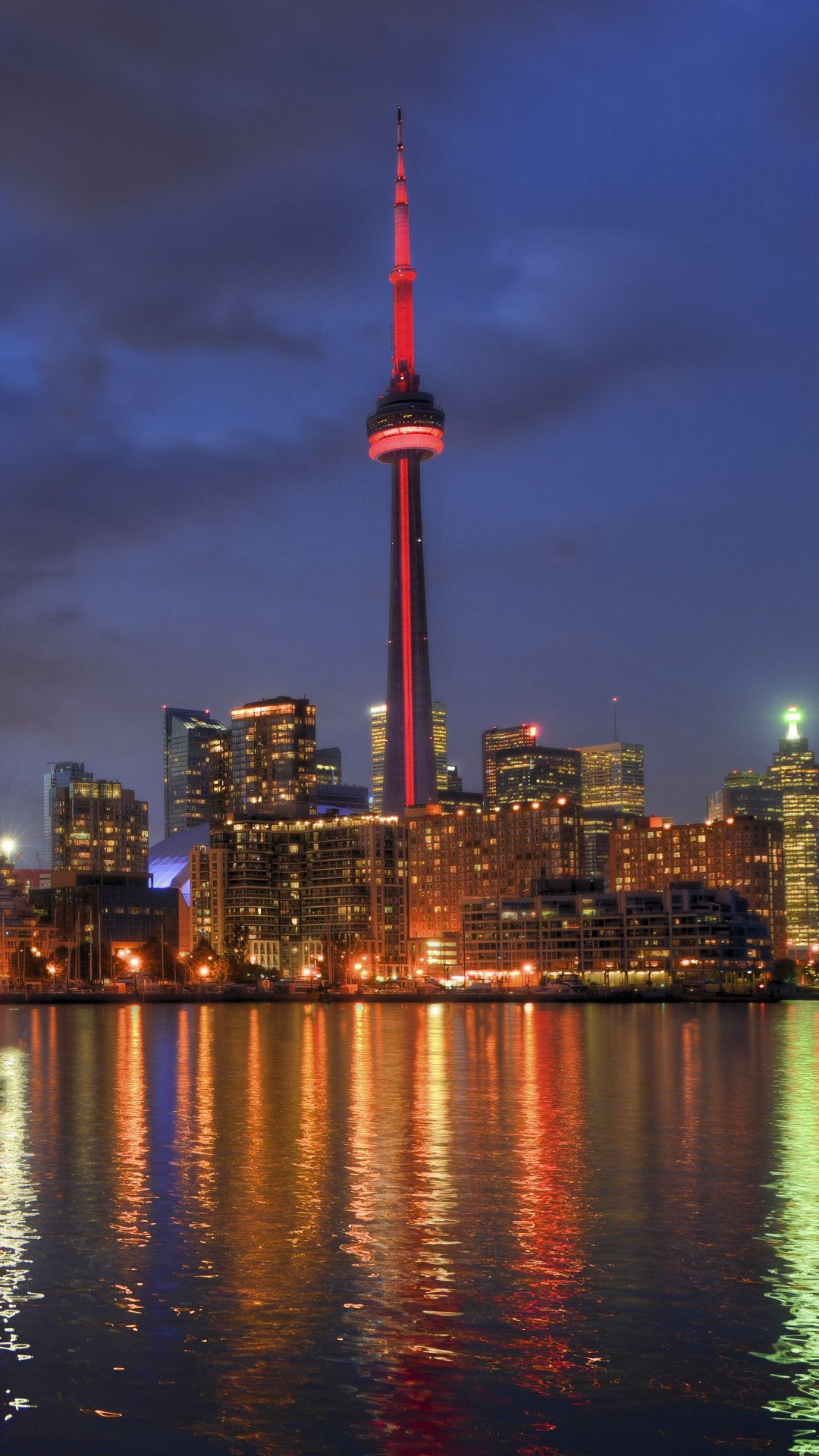 Skyline Toronto notturno, CN Tower, 1080x1920 Verticale, Telefono
