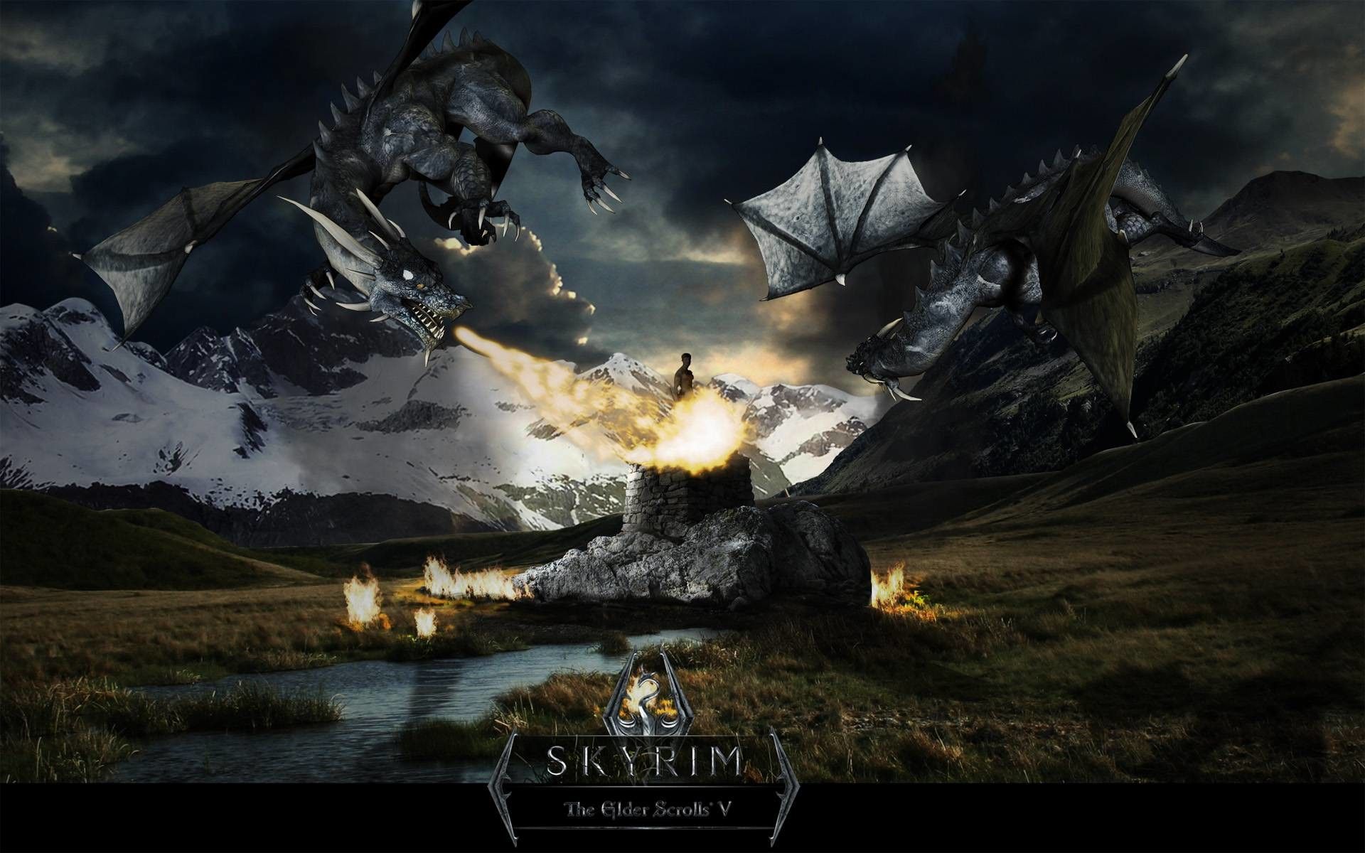 Skyrim draghi montagne battaglia, 1920x1200 Full HD+, Desktop