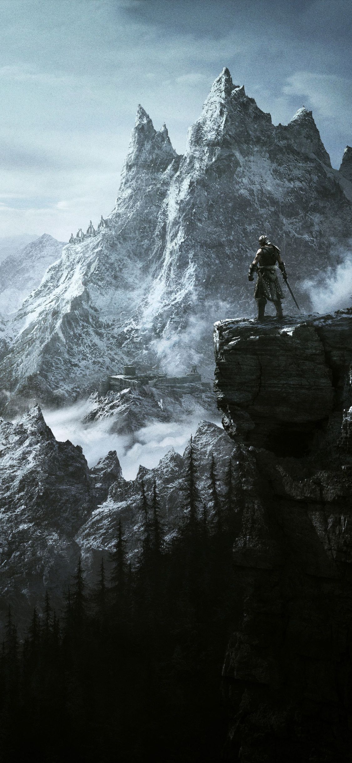 Skyrim montagne innevate guerriero, The Elder Scrolls, 1125x2436 Full HD Verticale, Smartphone