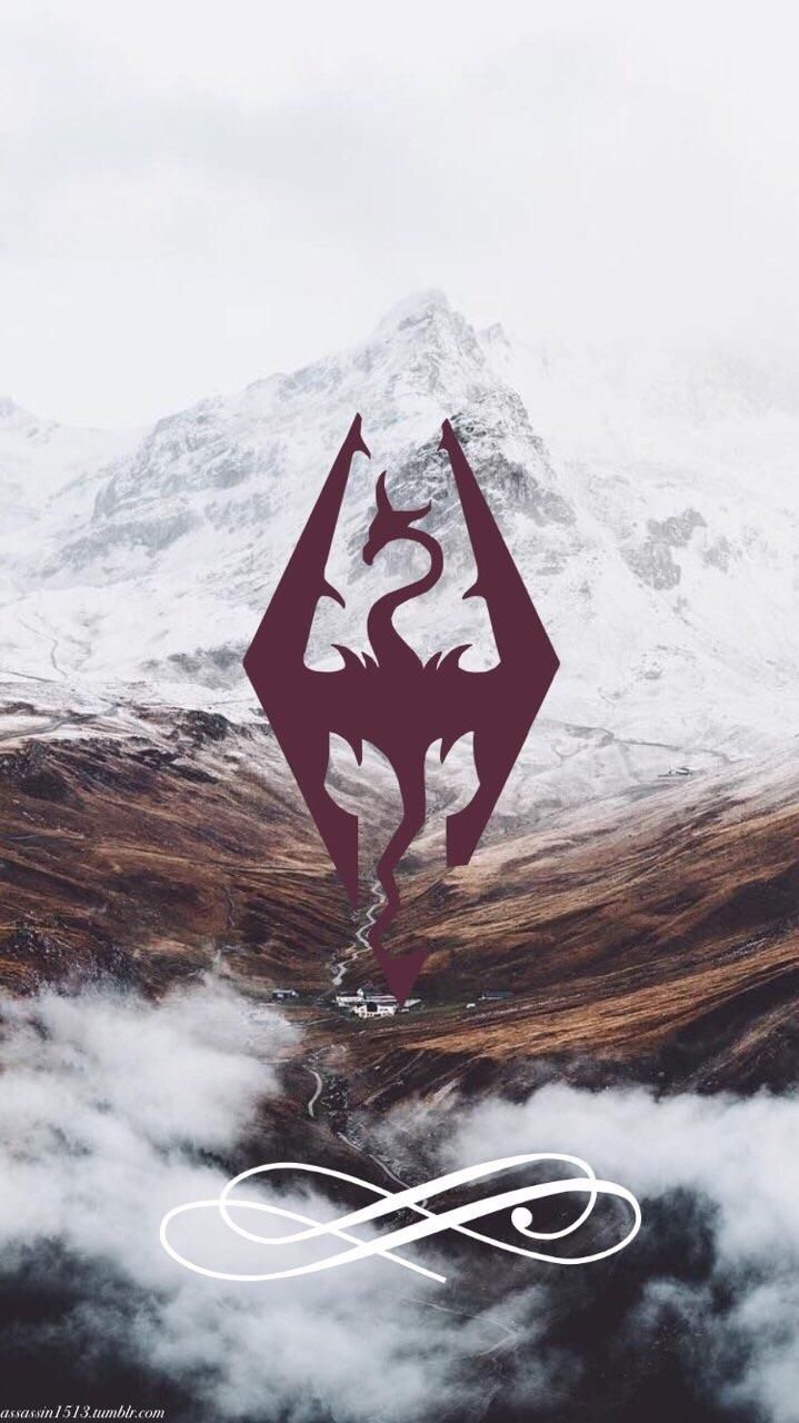 Simbolo Skyrim su montagna innevata, RPG, 719x1280 Full HD Verticale, iPhone