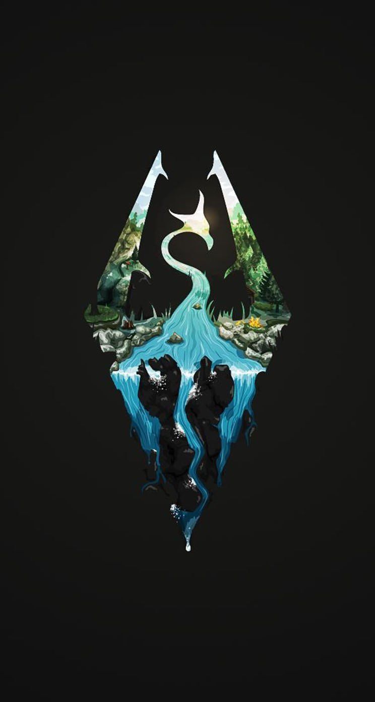 Logo drago Skyrim stilizzato, 744x1392 Full HD Verticale, iPhone