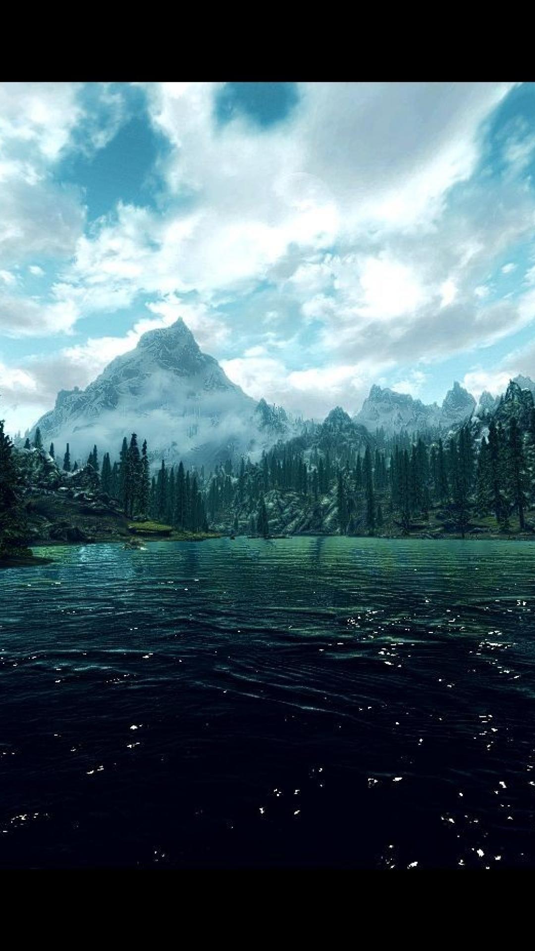 Skyrim paesaggio montano lago, 1080x1920 Verticale, Samsung Galaxy