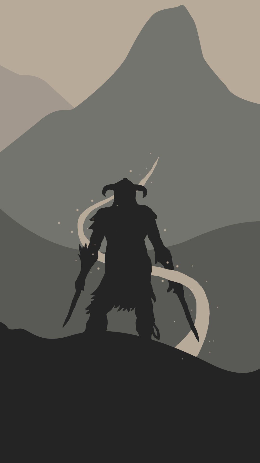 Silhouette guerriero Skyrim montagne, 1080x1920 Full HD Verticale, Smartphone