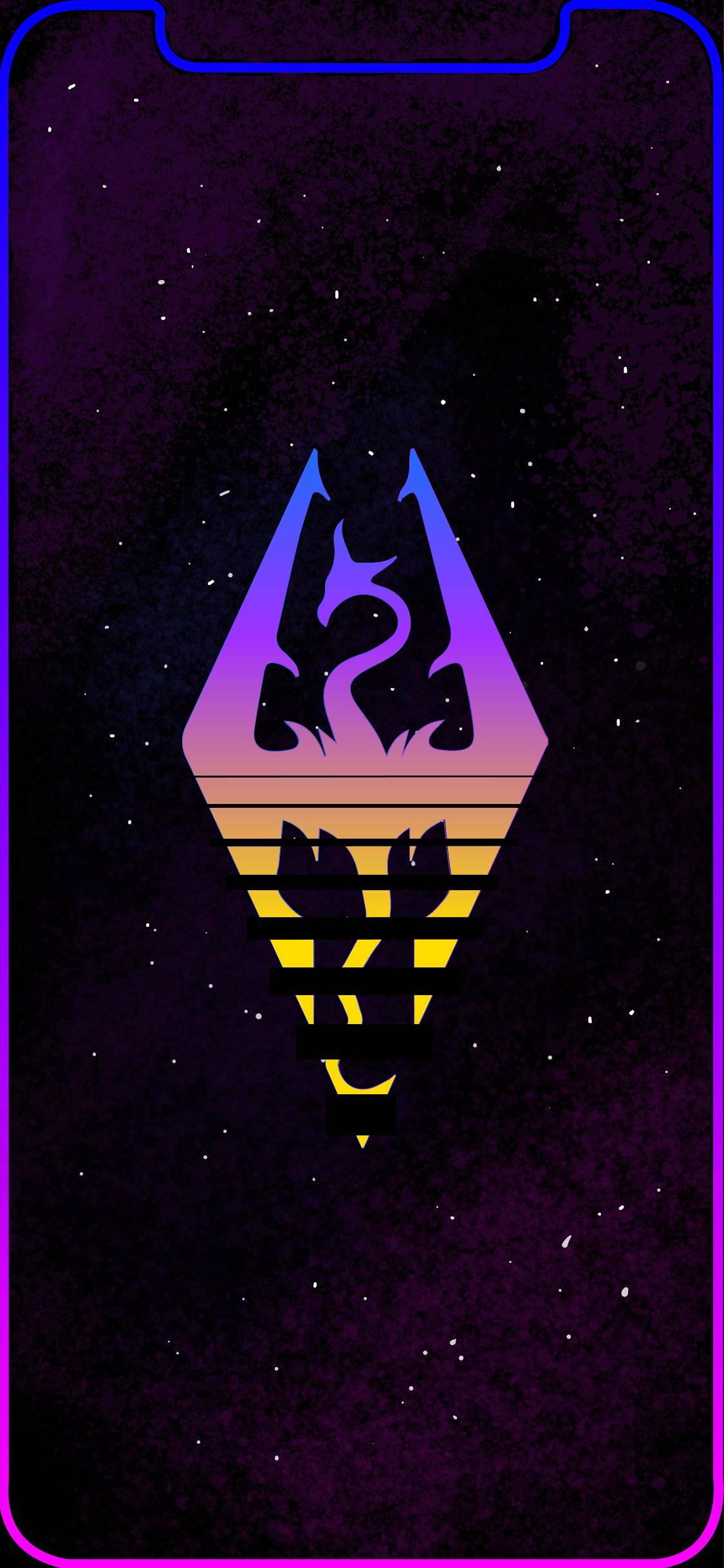 Logo Skyrim stile outrun, The Elder Scrolls, 1125x2436 Full HD Verticale, Smartphone