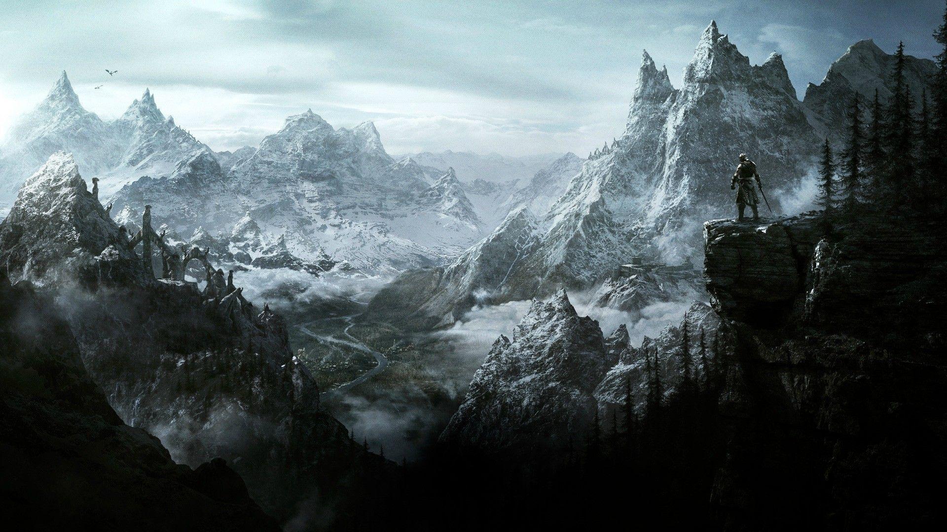 Skyrim paesaggio montano nevoso, 1920x1080 Full HD, Laptop