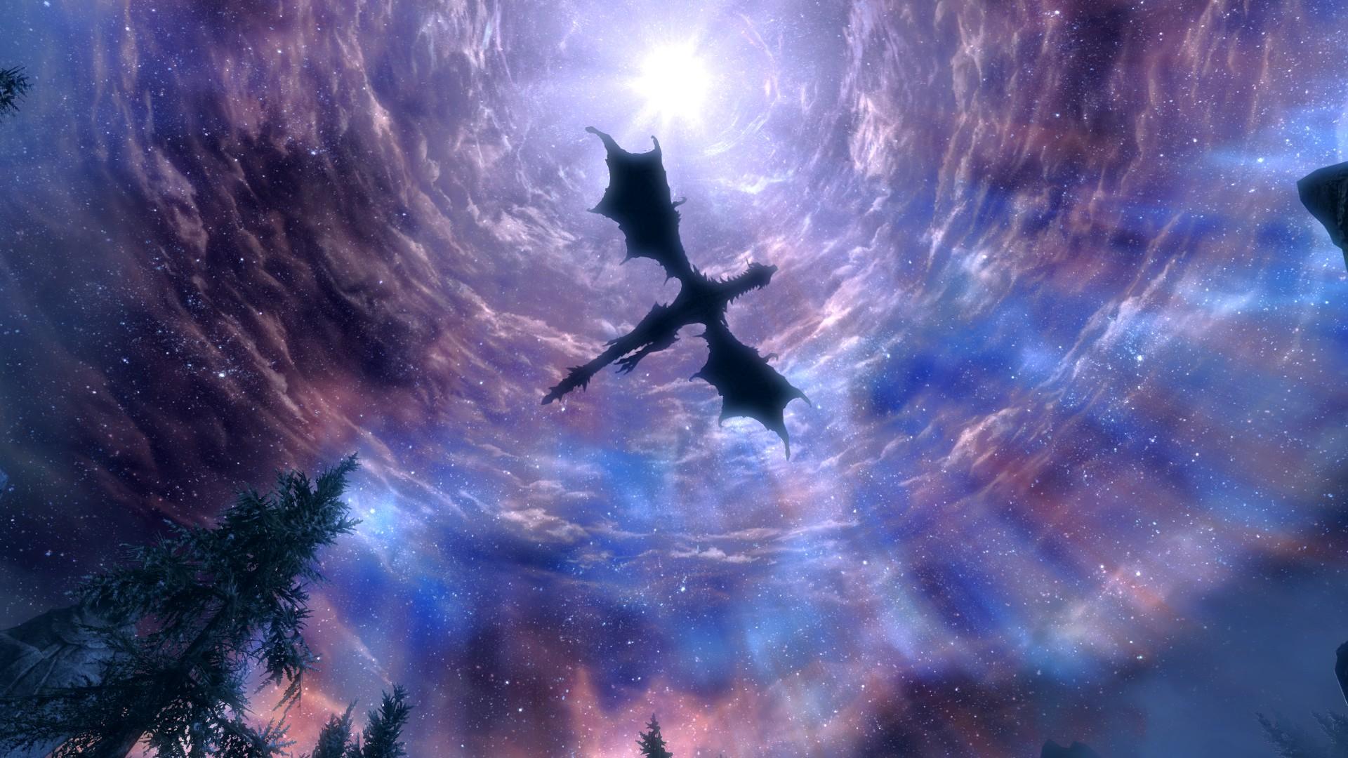 Drago Skyrim cielo viola, 1920x1080 Full HD, PC