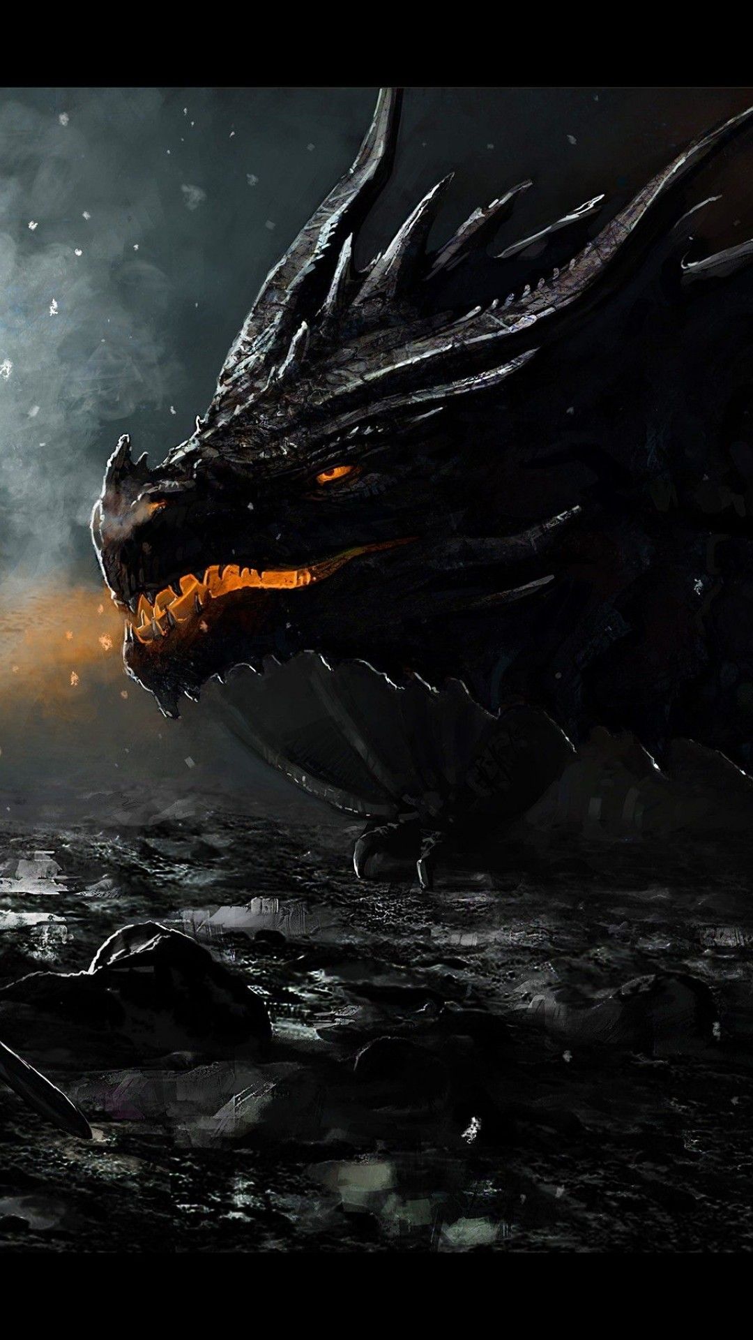 Drago nero Skyrim fuoco, 1080x1920 Full HD Verticale, Smartphone