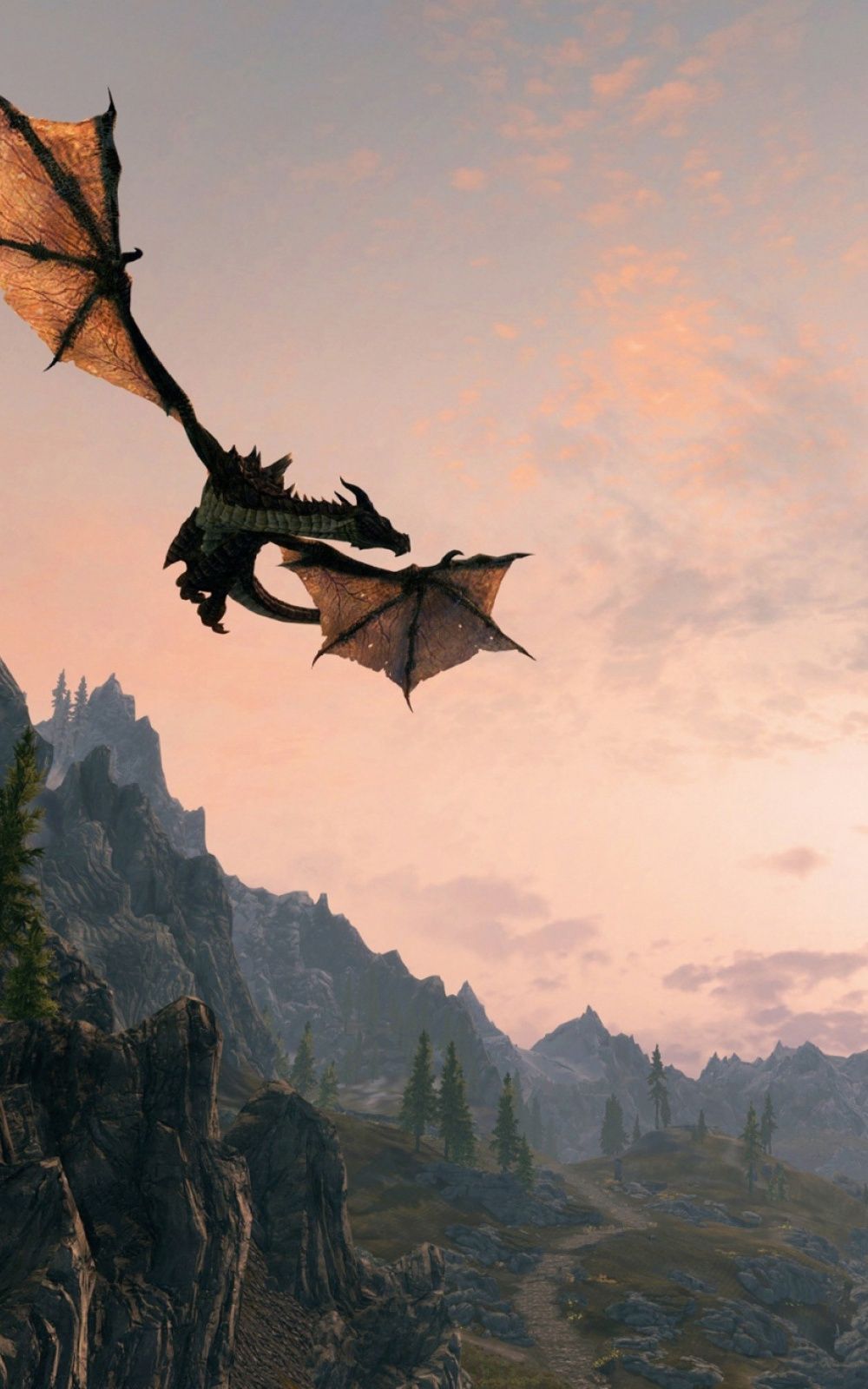 Drago Skyrim volo montagne, 1000x1600 Verticale, Telefono
