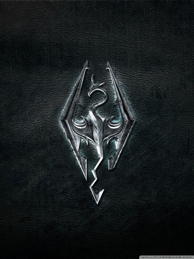 Logo Skyrim drago argento, 768x1024 Verticale, Mobile