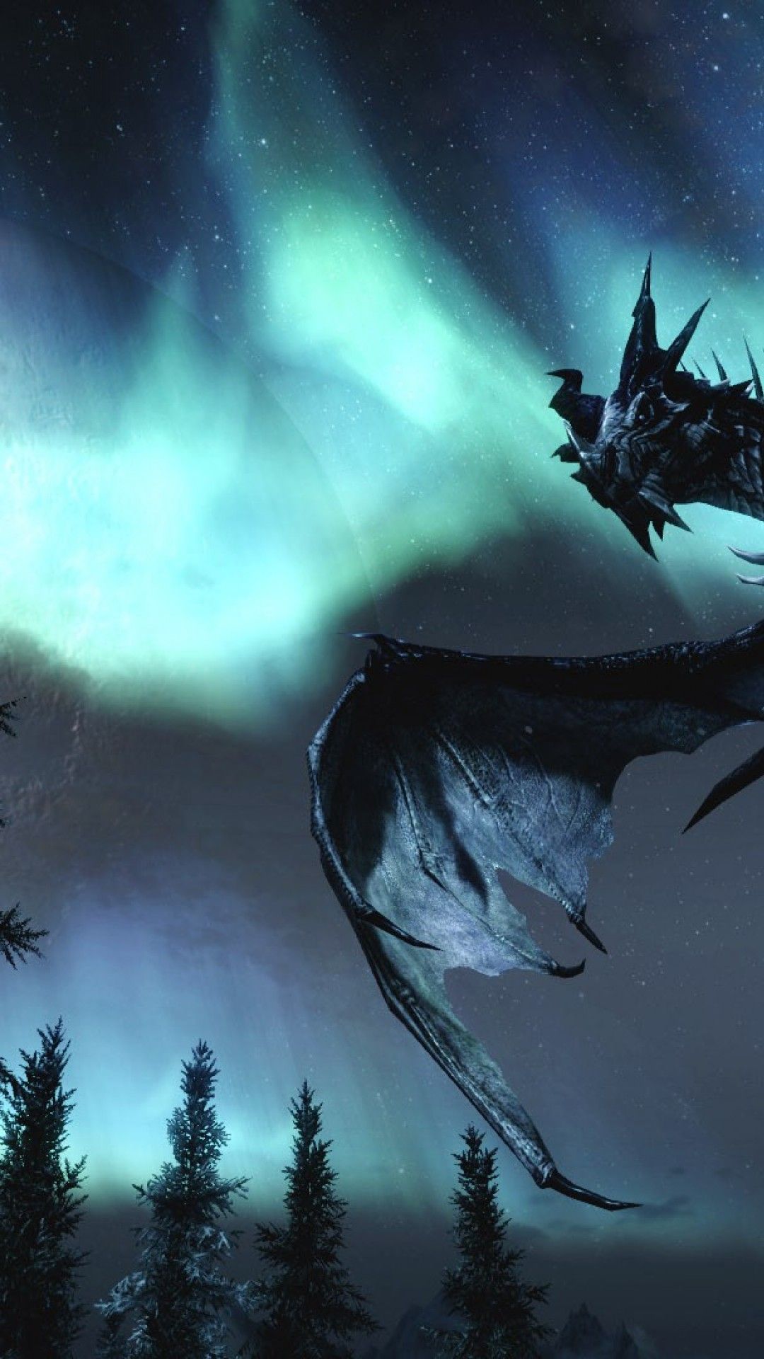Drago Skyrim aurora boreale, 1080x1920 Verticale, Telefono