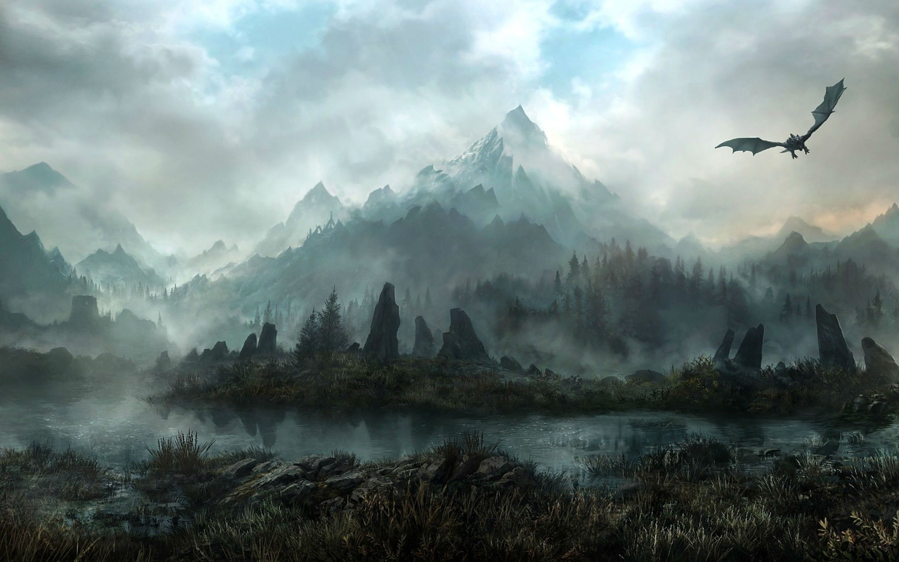 Paesaggio Skyrim con drago, 2880x1800 WQXGA, MacBook Pro
