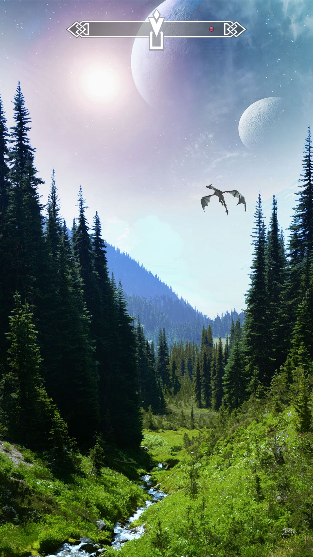 Skyrim paesaggio montano con pianeti, 1080x1920 Full HD Verticale, Samsung Galaxy