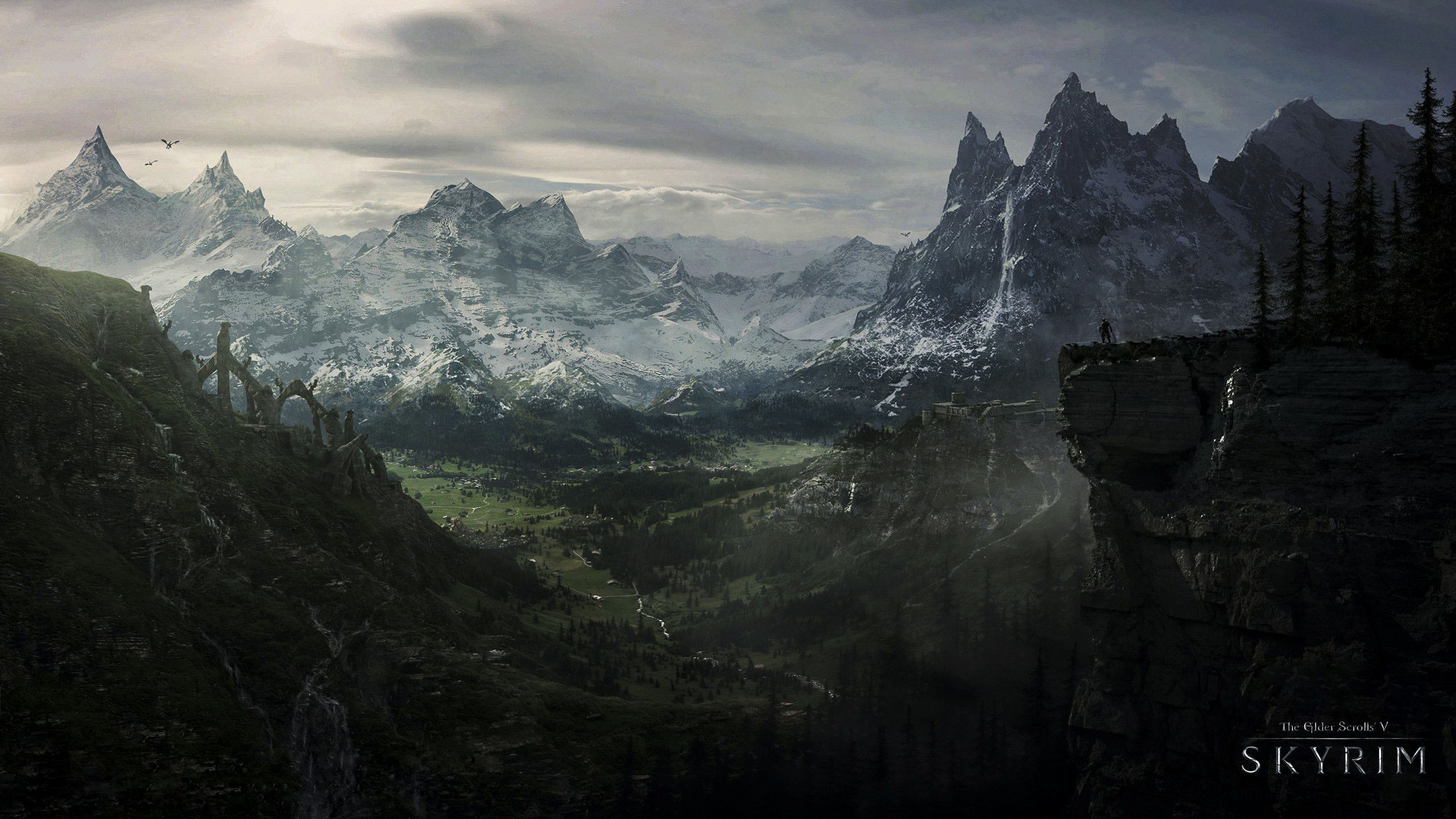 Paesaggio montano Skyrim valle, 2560x1440 2K QHD, Monitor Gaming