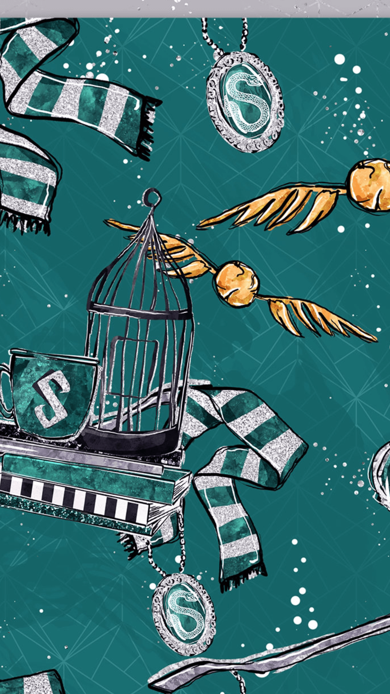 Slytherin sciarpe e boccino d'oro, 1242x2208 Verticale, Telefono