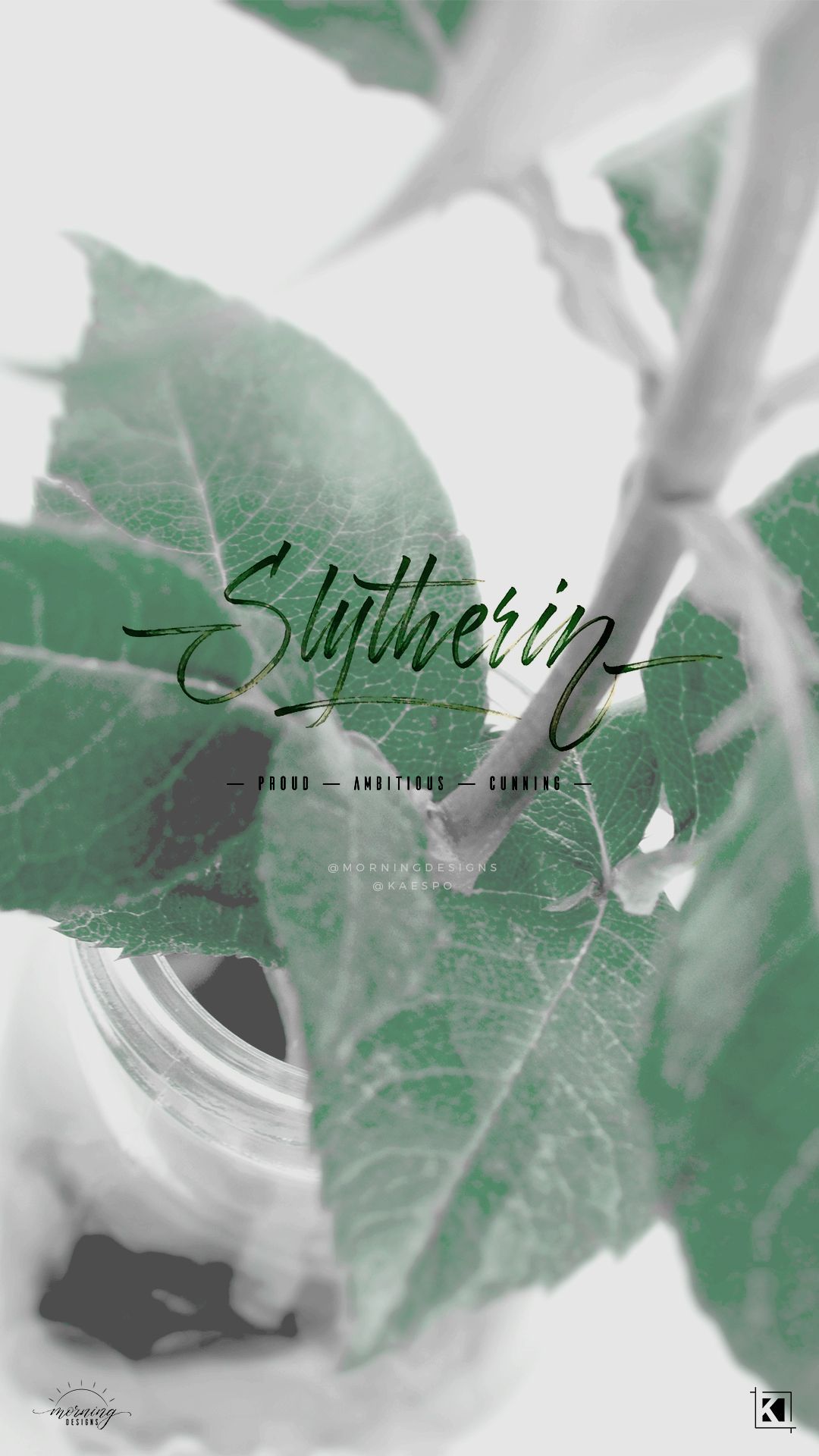 Foglie verdi con scritta Slytherin, 1080x1920 Full HD Verticale, Smartphone