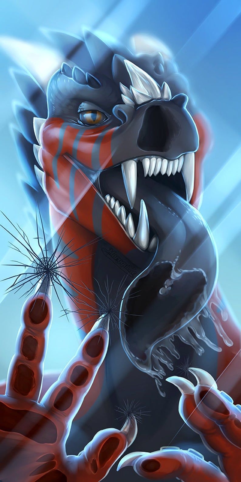 Drago furry blu e rosso, 794x1588 Verticale, Telefono