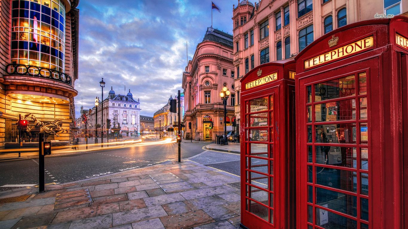 Cabine telefoniche rosse Londra, 1366x768 HD, PC Desktop