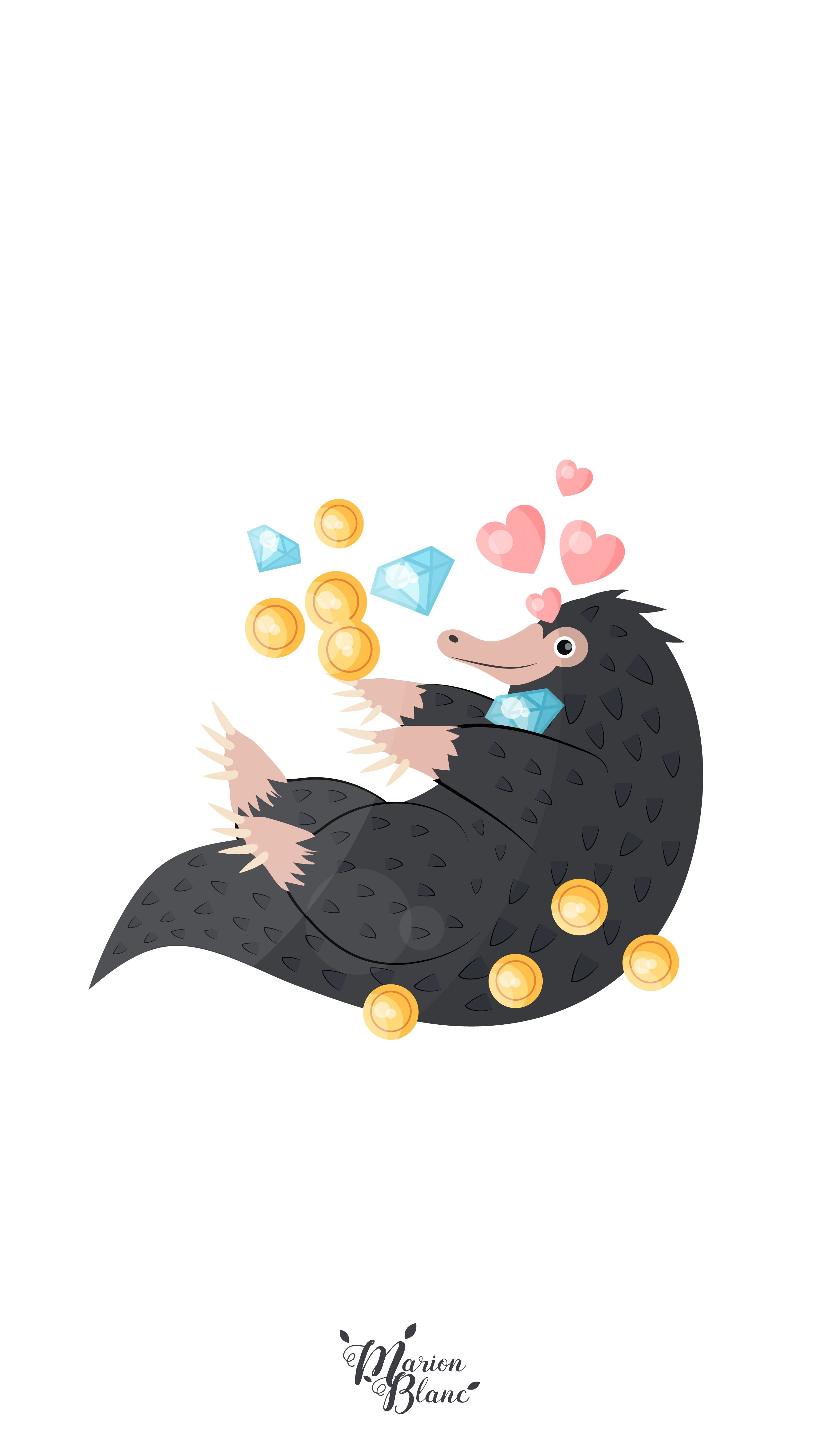 Niffler con monete e cuori, 2667x4733 Full HD Verticale, Smartphone