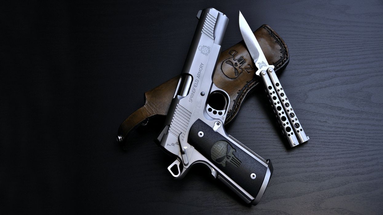 Pistola con teschio e coltello, 1245x700 HD, Desktop