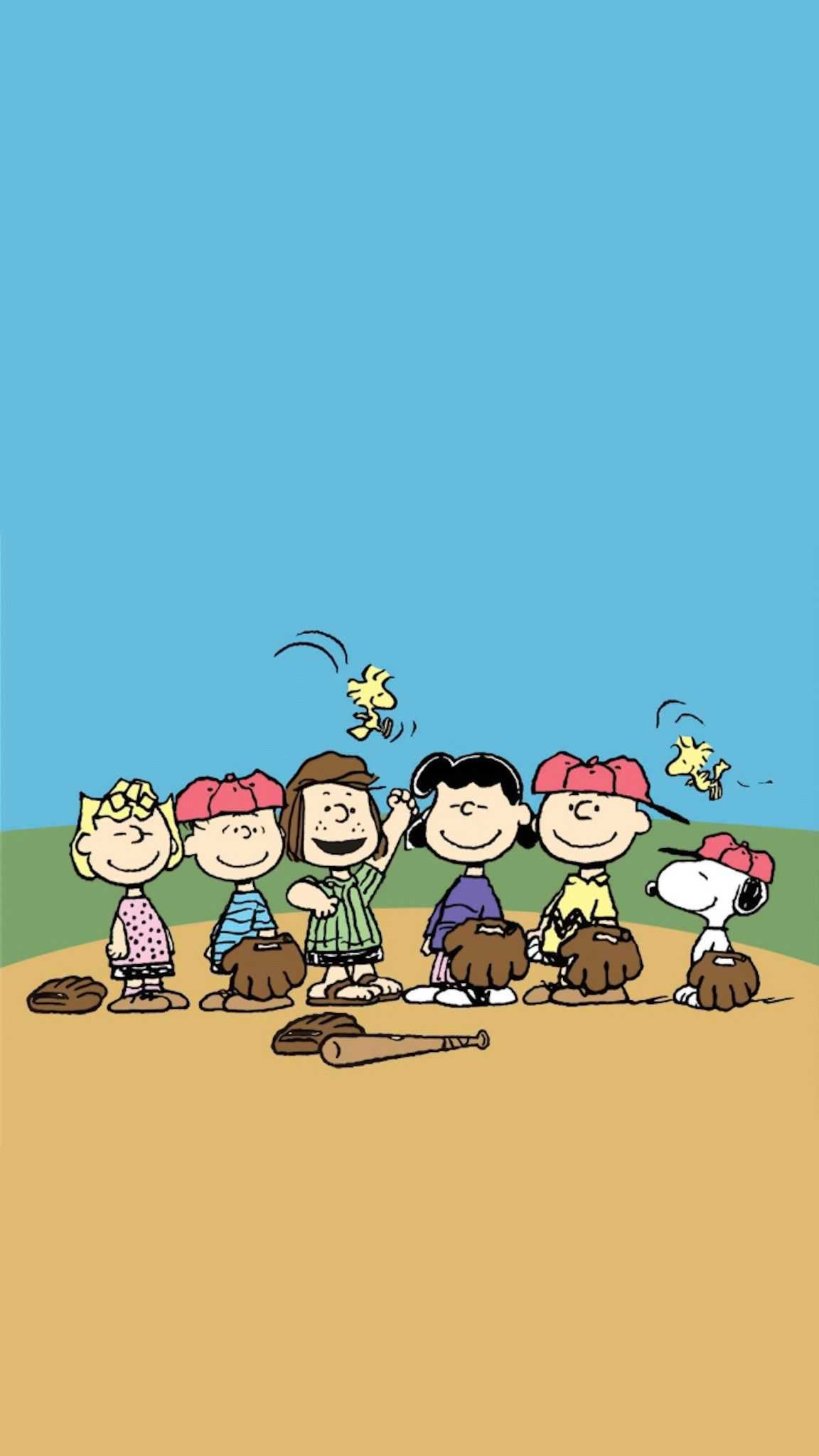 Snoopy Peanuts gruppo baseball, 1152x2048 Verticale, Telefono
