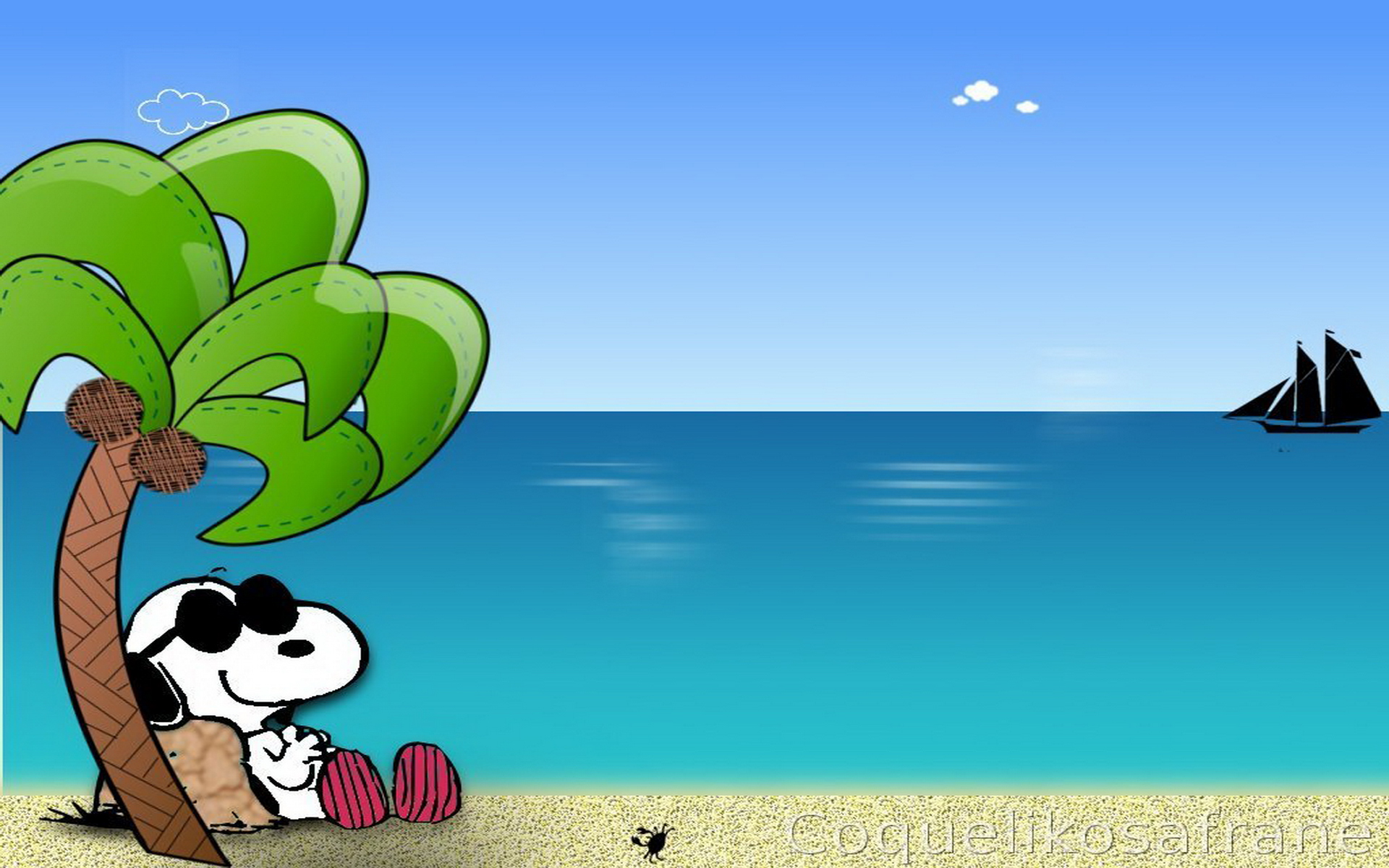 Snoopy spiaggia con palma, 1920x1200 Full HD+, Desktop