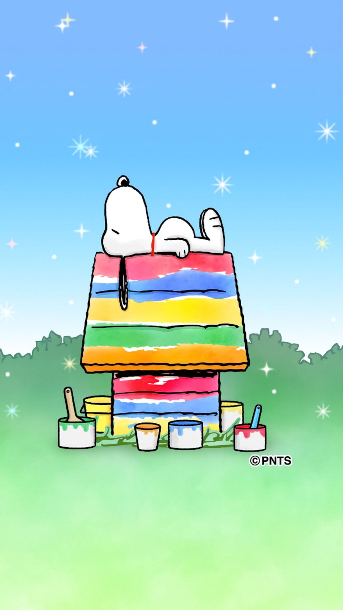 Snoopy sulla cuccia colorata, 1154x2048 Full HD Verticale, Smartphone