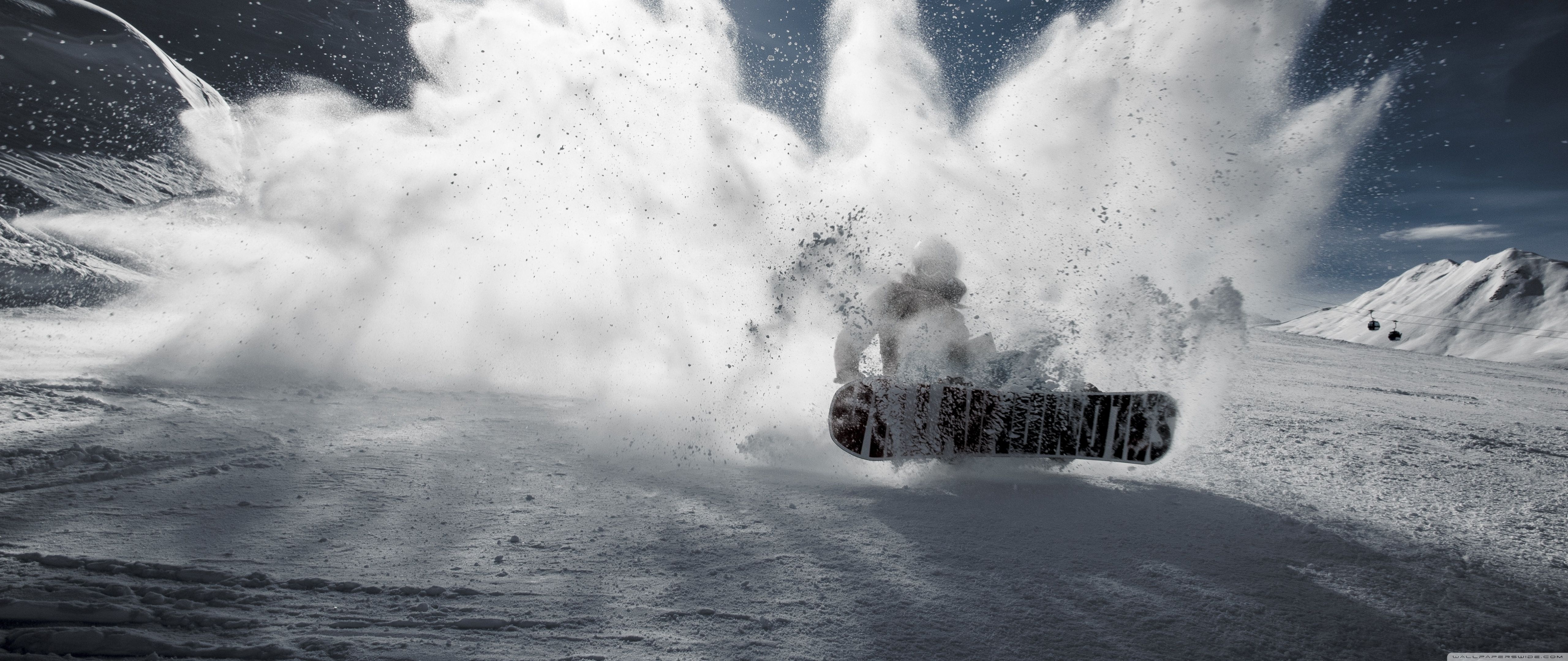 Snowboard esplosione neve montagna, 5120x2160 21:9, Smart TV 4K