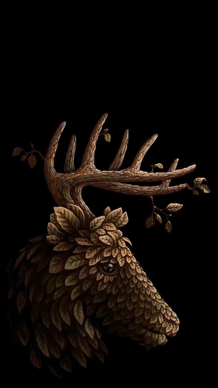 cervo con corna, sfondo nero, 750x1334 Verticale, Mobile