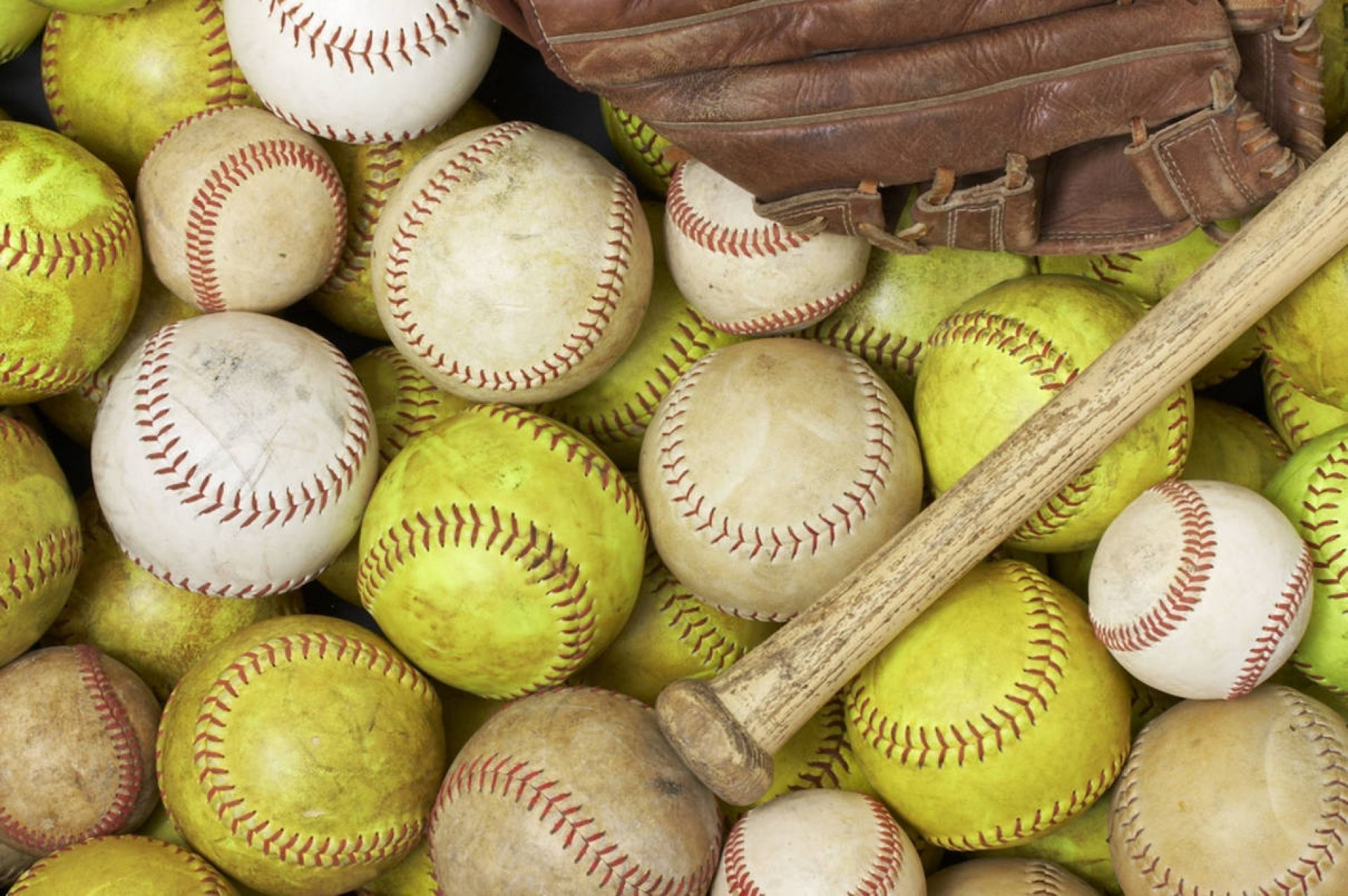 Palline softball guanto mazza legno, 1920x1277 Full HD+, Desktop