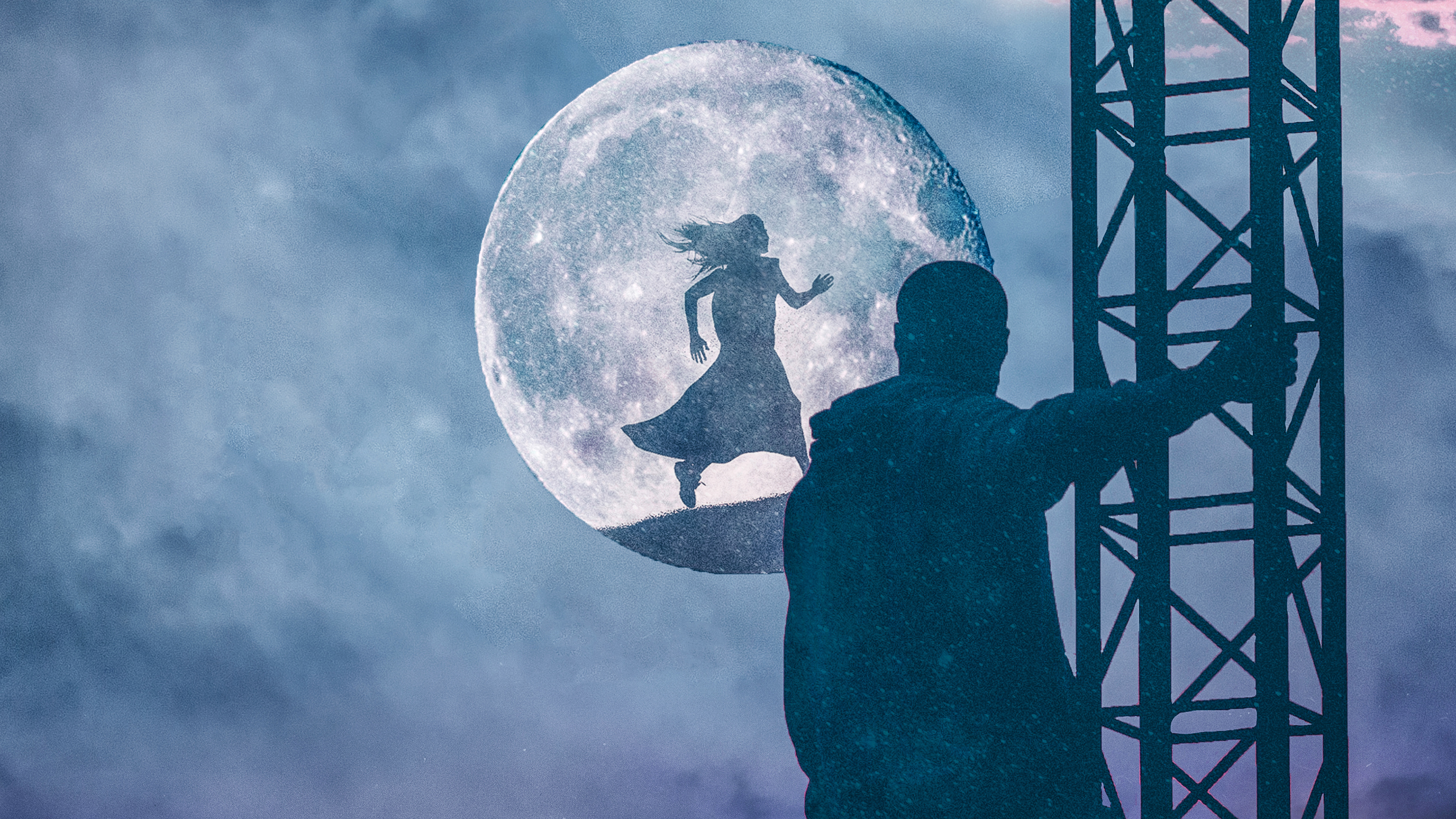 Silhouette donna sospesa davanti luna, 3840x2160 Ultra HD, 4K TV