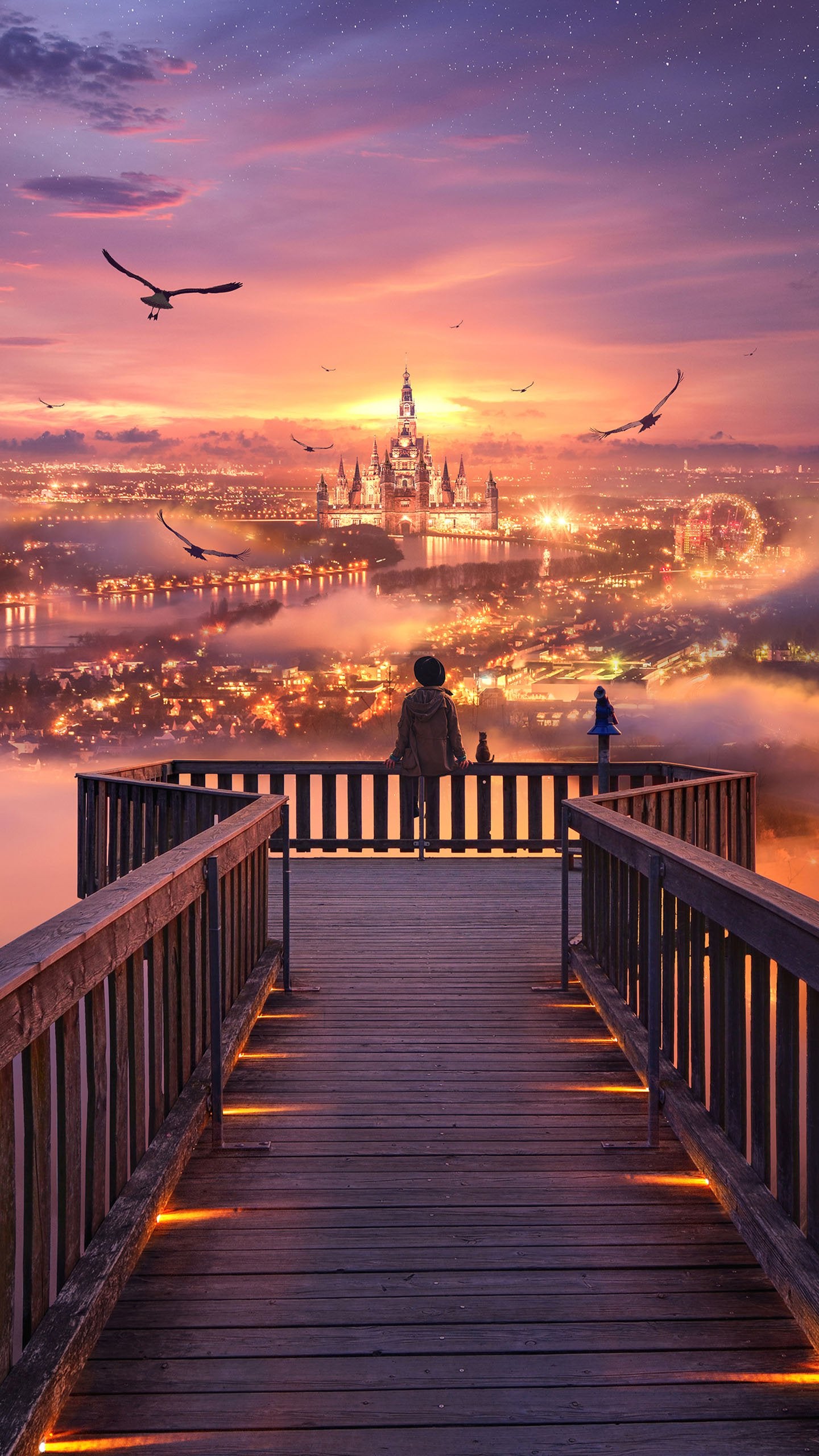 molo con vista città fantasy, 1440x2560 Full HD Verticale, Samsung Galaxy