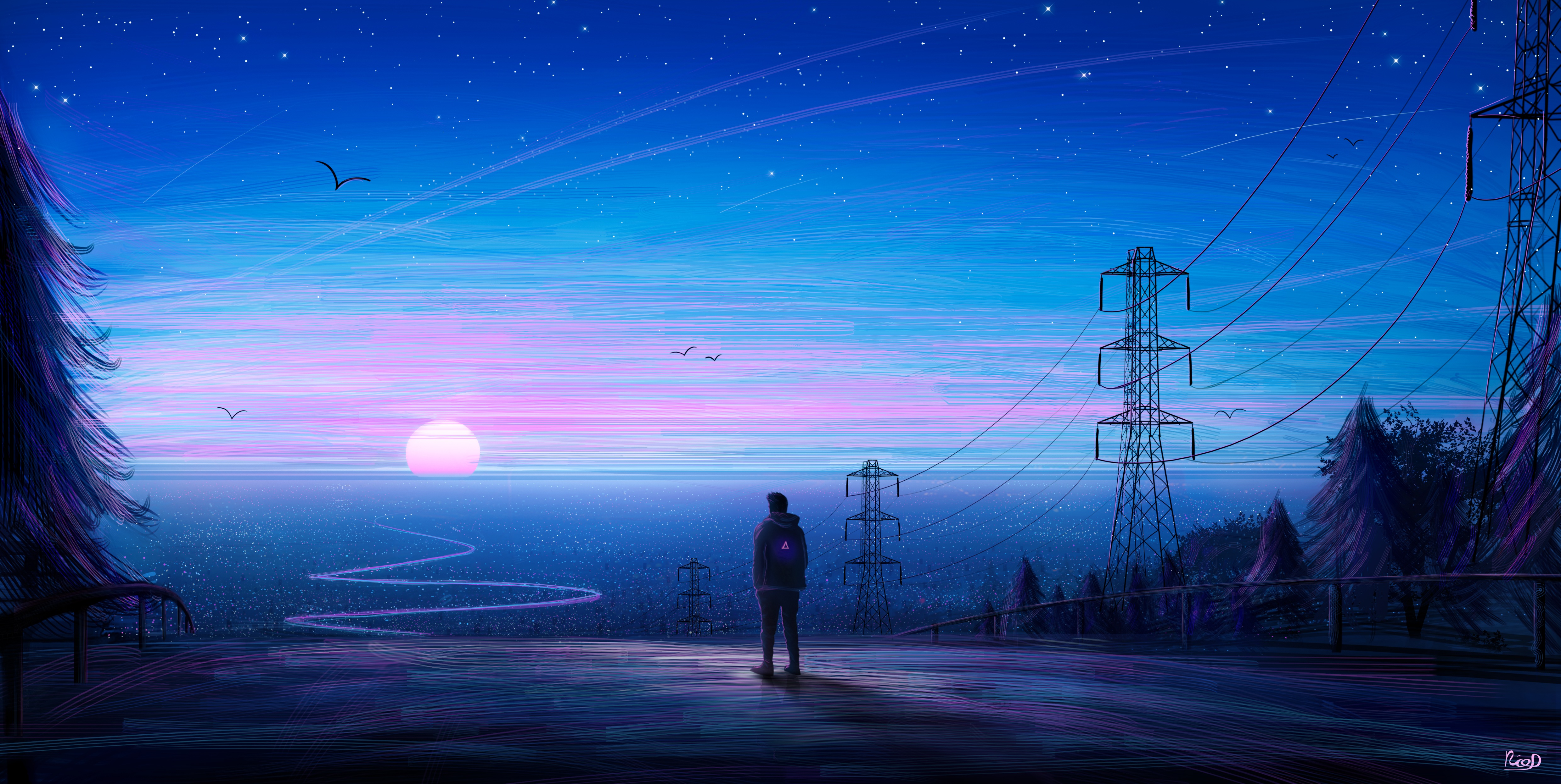 Figura solitaria tramonto notturno blu, 4961x2494 4K, Desktop 4K