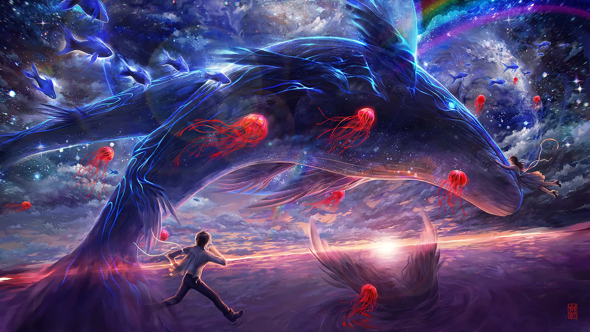 Balena fantasy cielo notturno, 1920x1080 Full HD, Desktop