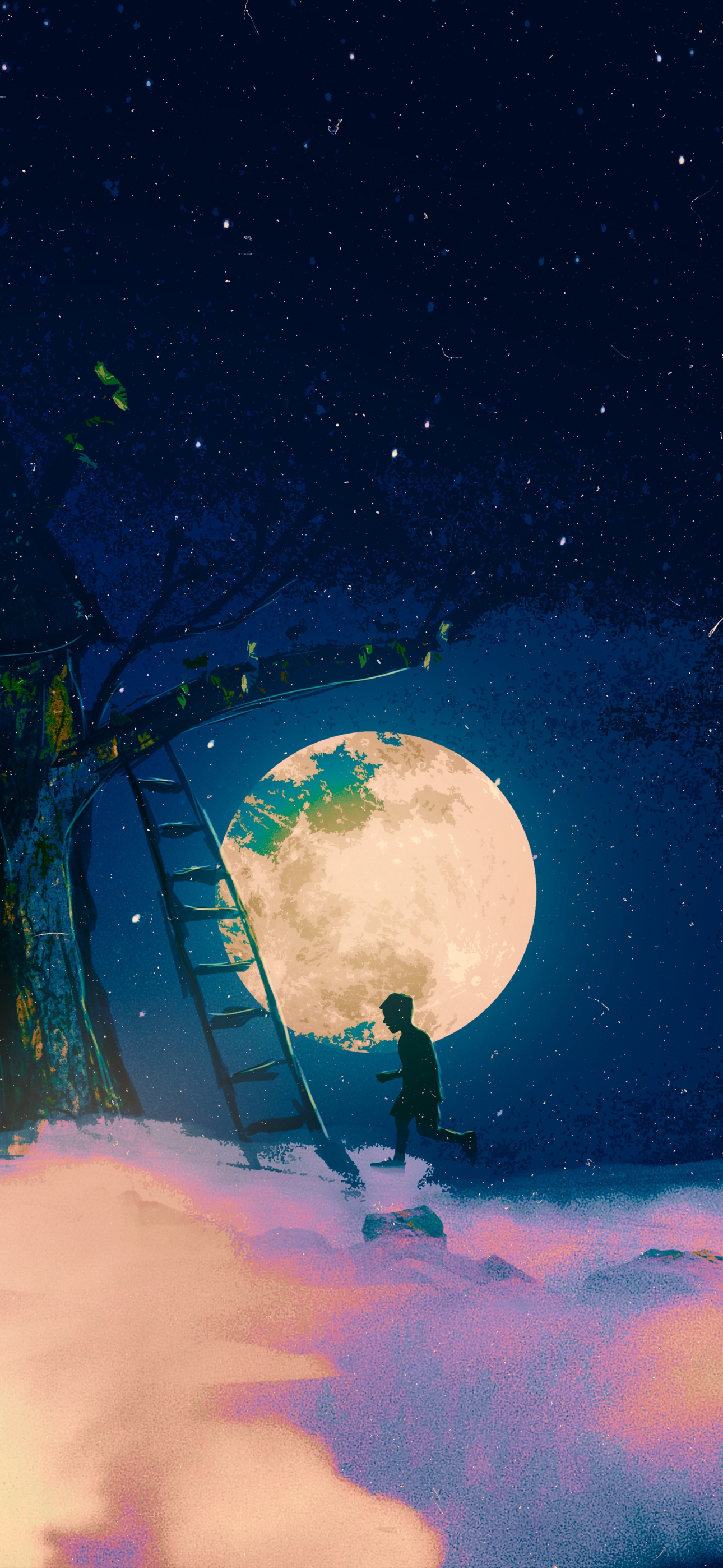 Casa sull'albero con luna surreale, 1290x2796 Verticale, Mobile