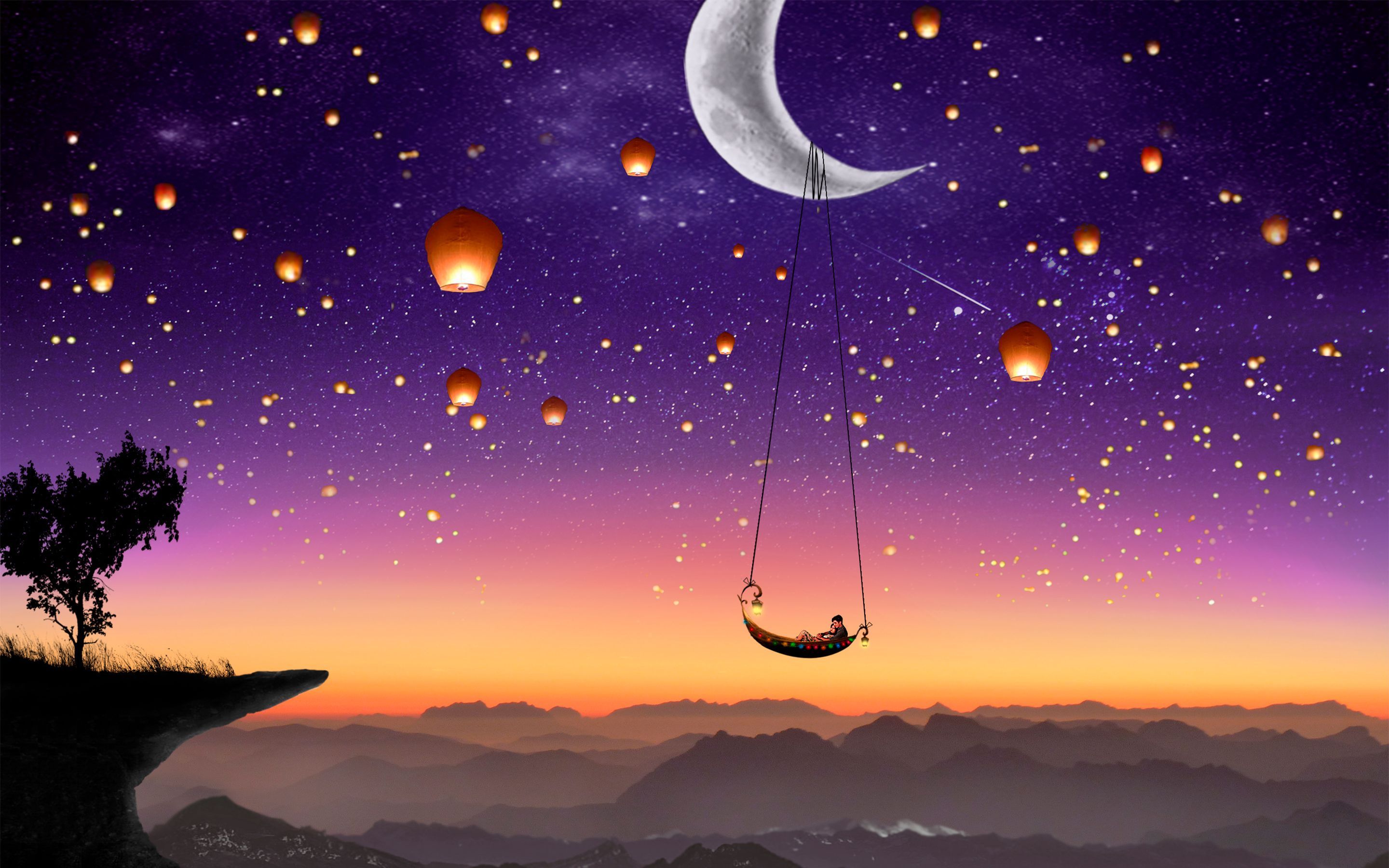 altalena luna lanterne cielo, 2880x1800 2K, Laptop