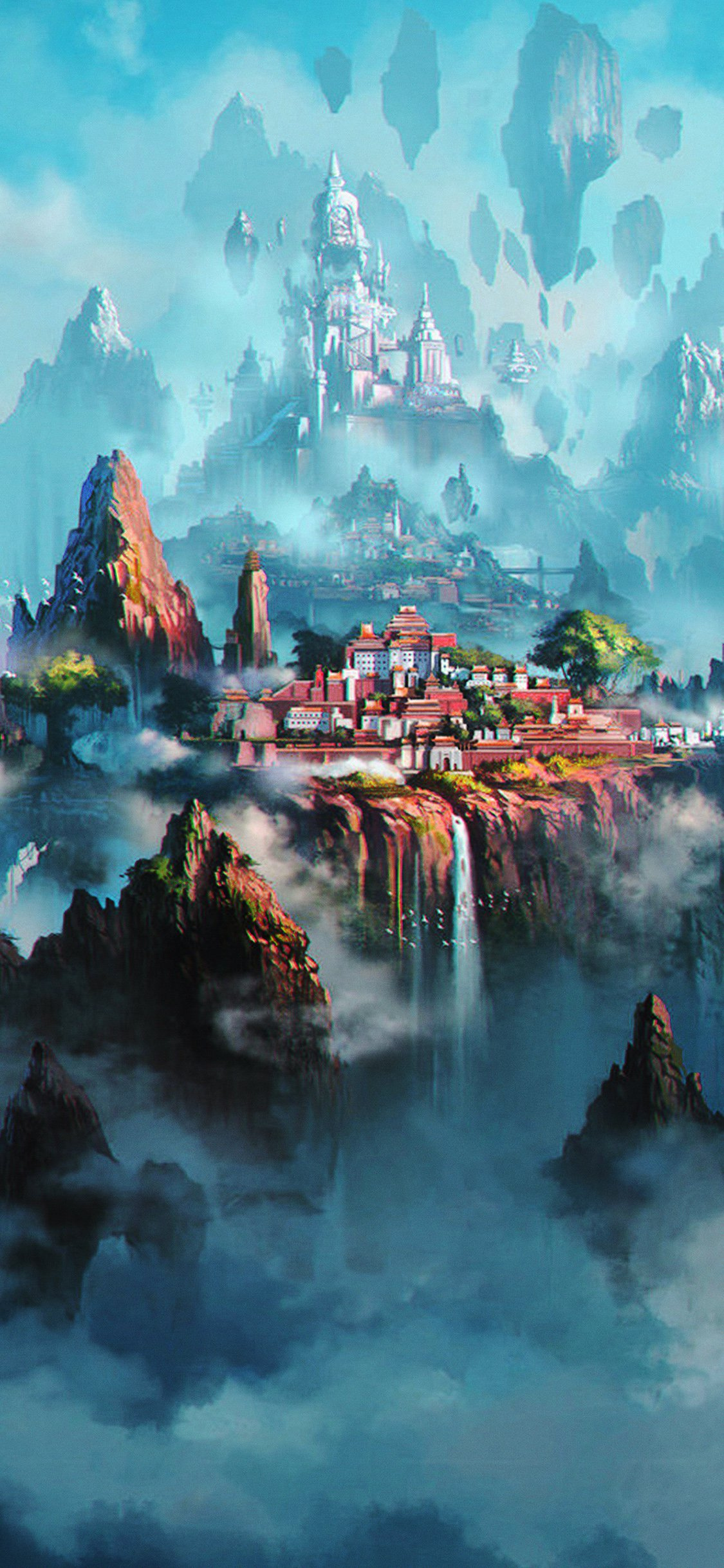 Città fantastica fluttuante tra nuvole, 1125x2436 Full HD Verticale, iPhone