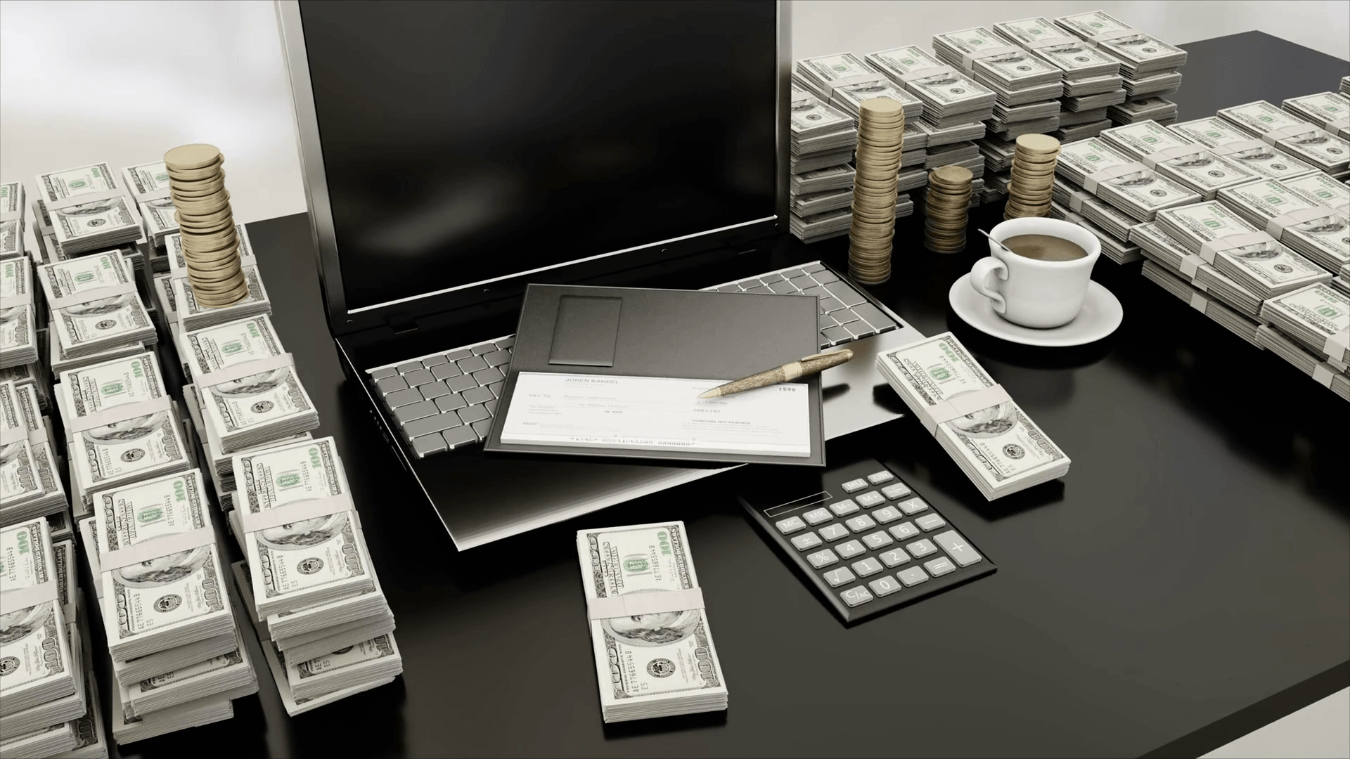 Pile di monete bitcoin su laptop, 1332x850 HD, Laptop