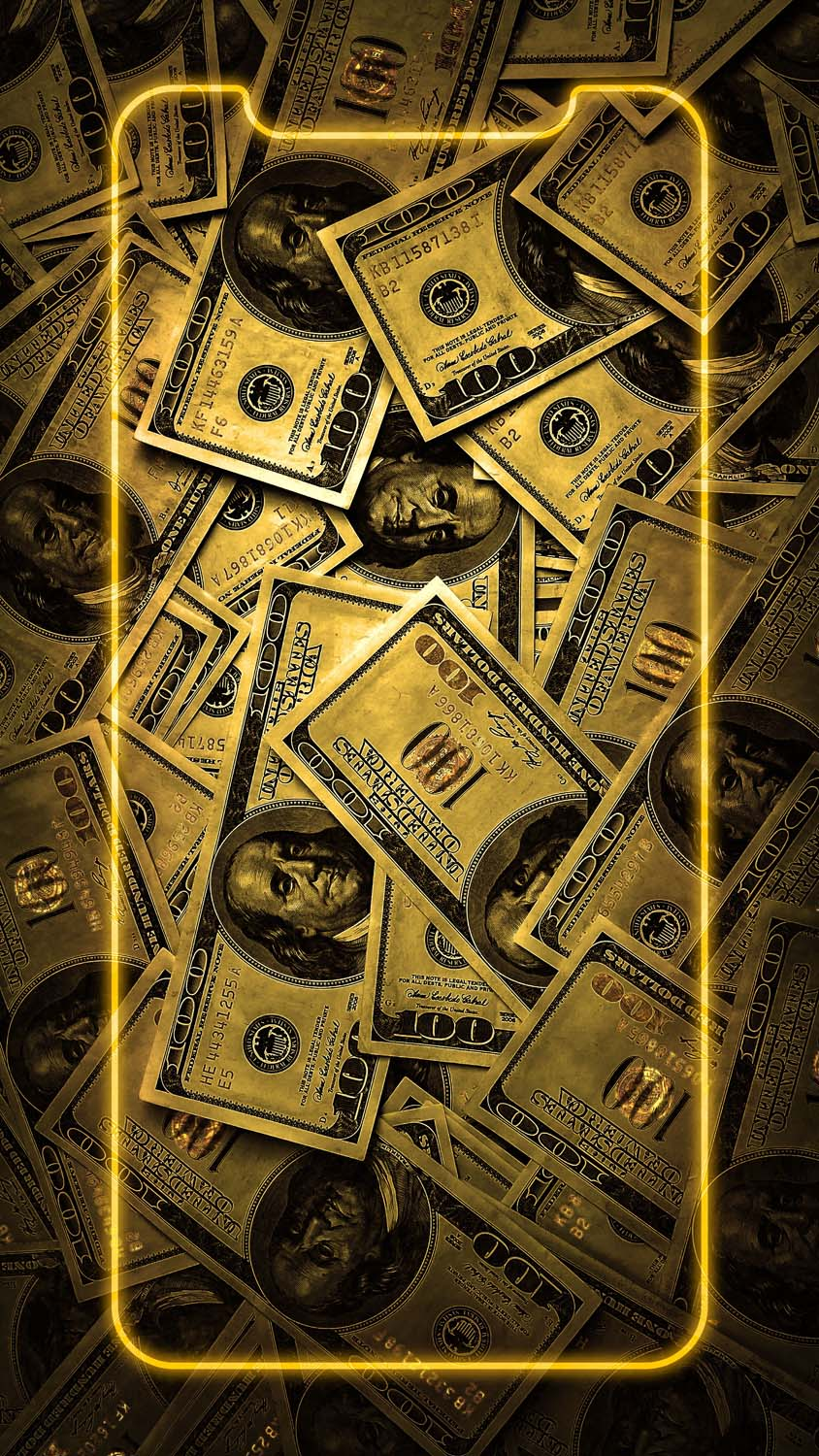 Banconote dollari cornice neon, 844x1500 Full HD Verticale, iPhone