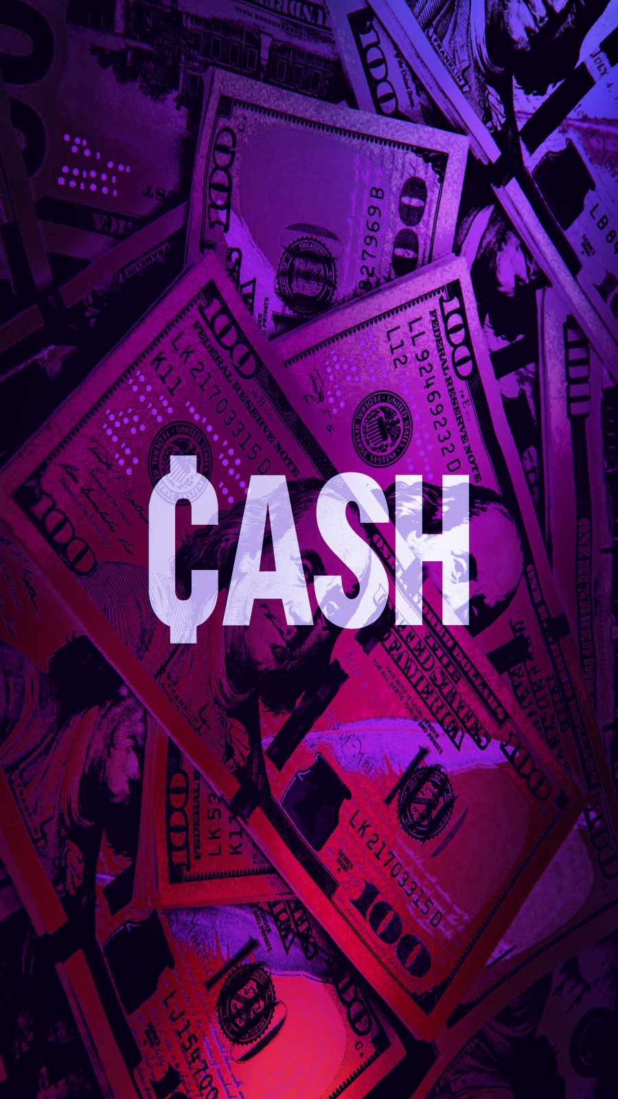 Banconote dollari viola neon, 900x1600 Verticale, Mobile