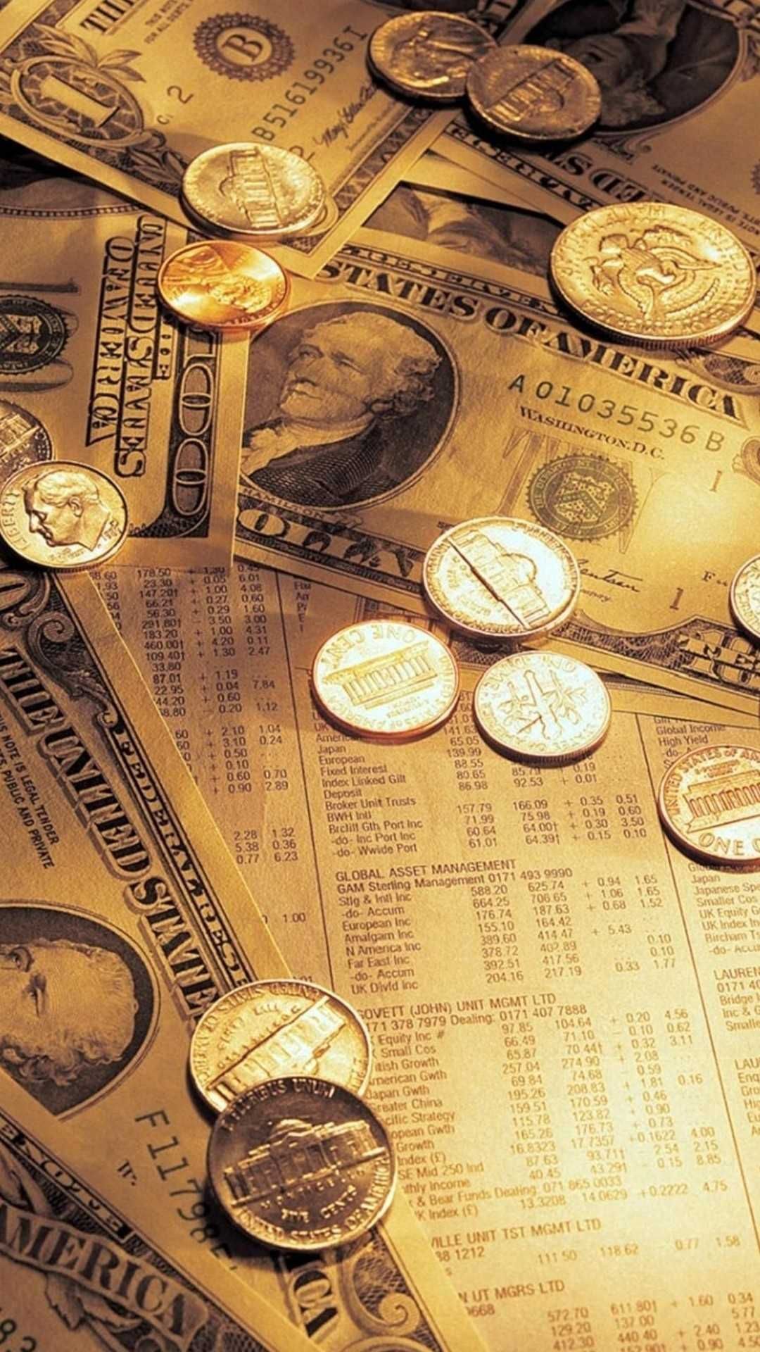 Dollari e monete sparse, 1080x1920 Full HD Verticale, Smartphone