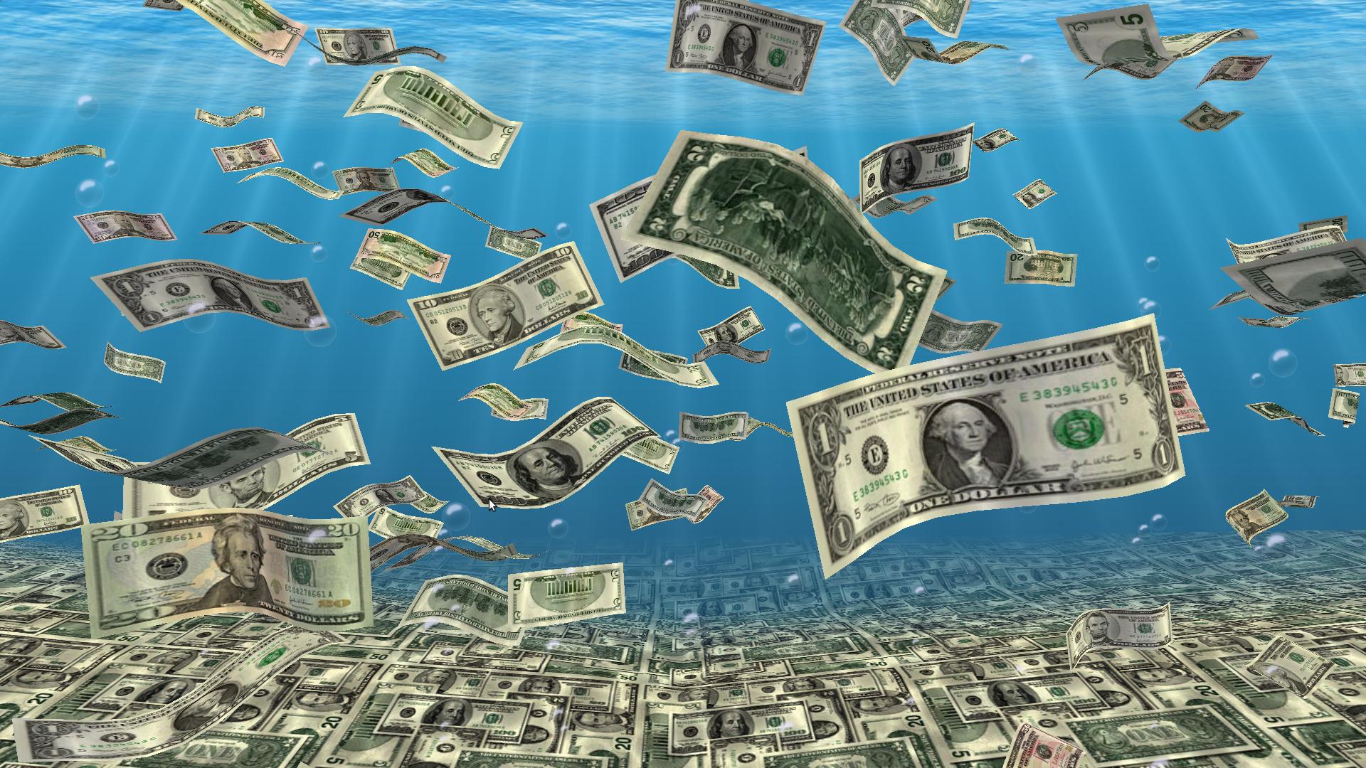 Banconote dollari sott'acqua, 1920x1080 Full HD, Laptop