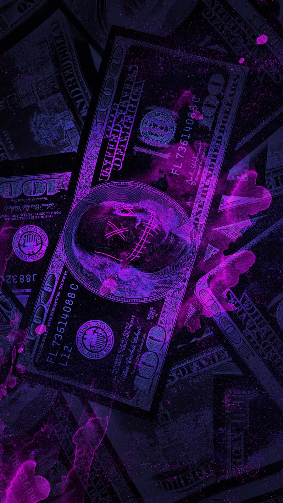 Banconote dollaro fiamme viola, 900x1600 Full HD Verticale, iPhone