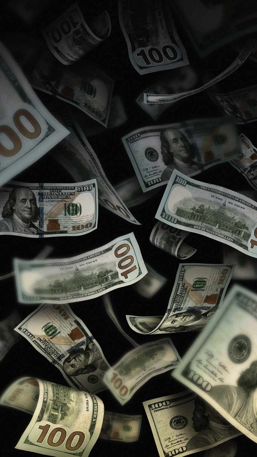 Banconote dollari fluttuanti nere, 900x1600 Verticale, Telefono